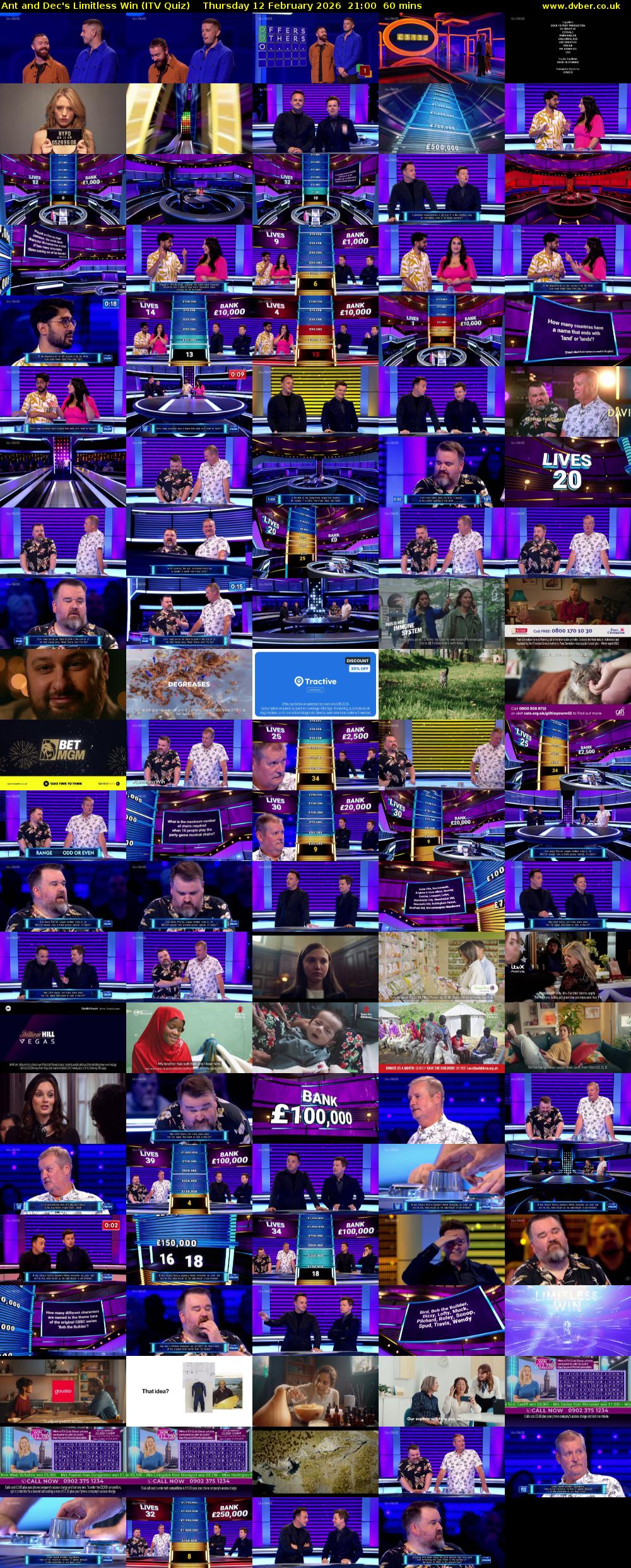 Ant and Dec's Limitless Win (ITV Quiz) Thursday 12 February 2026 21:00 - 22:00