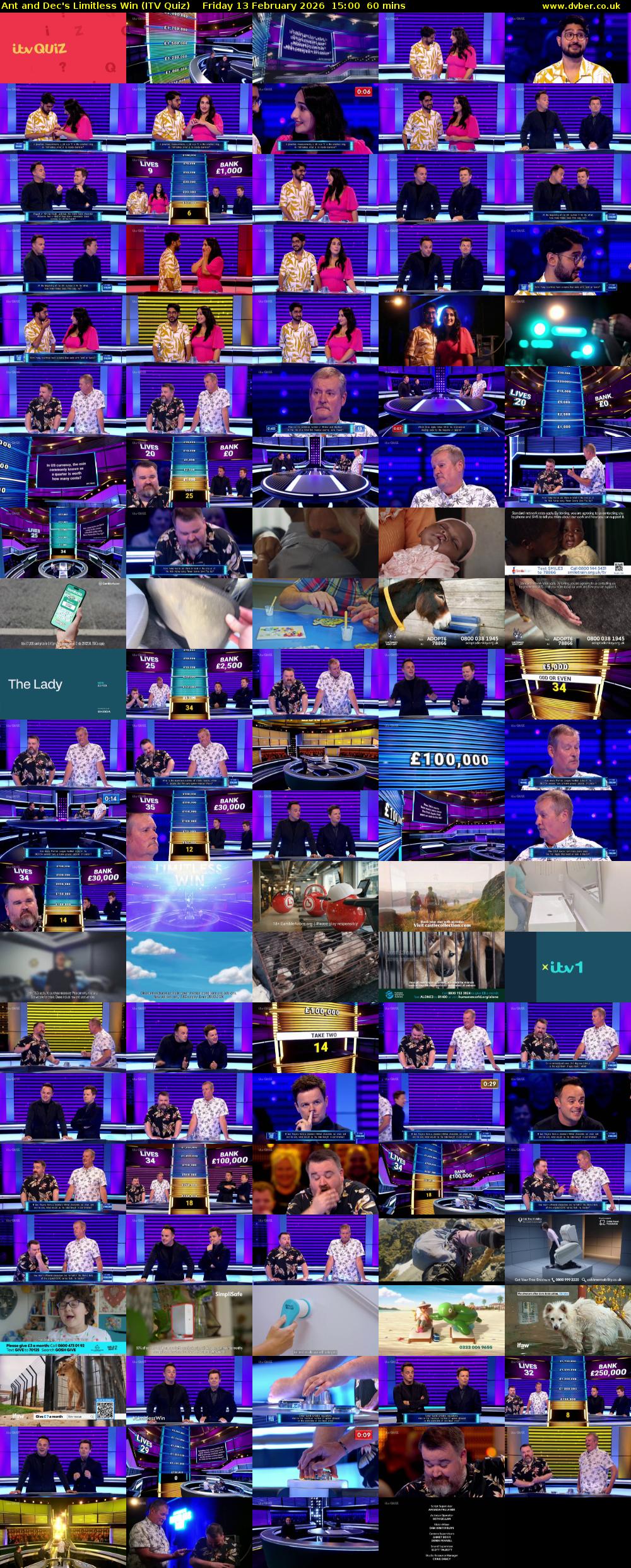 Ant and Dec's Limitless Win (ITV Quiz) Friday 13 February 2026 15:00 - 16:00