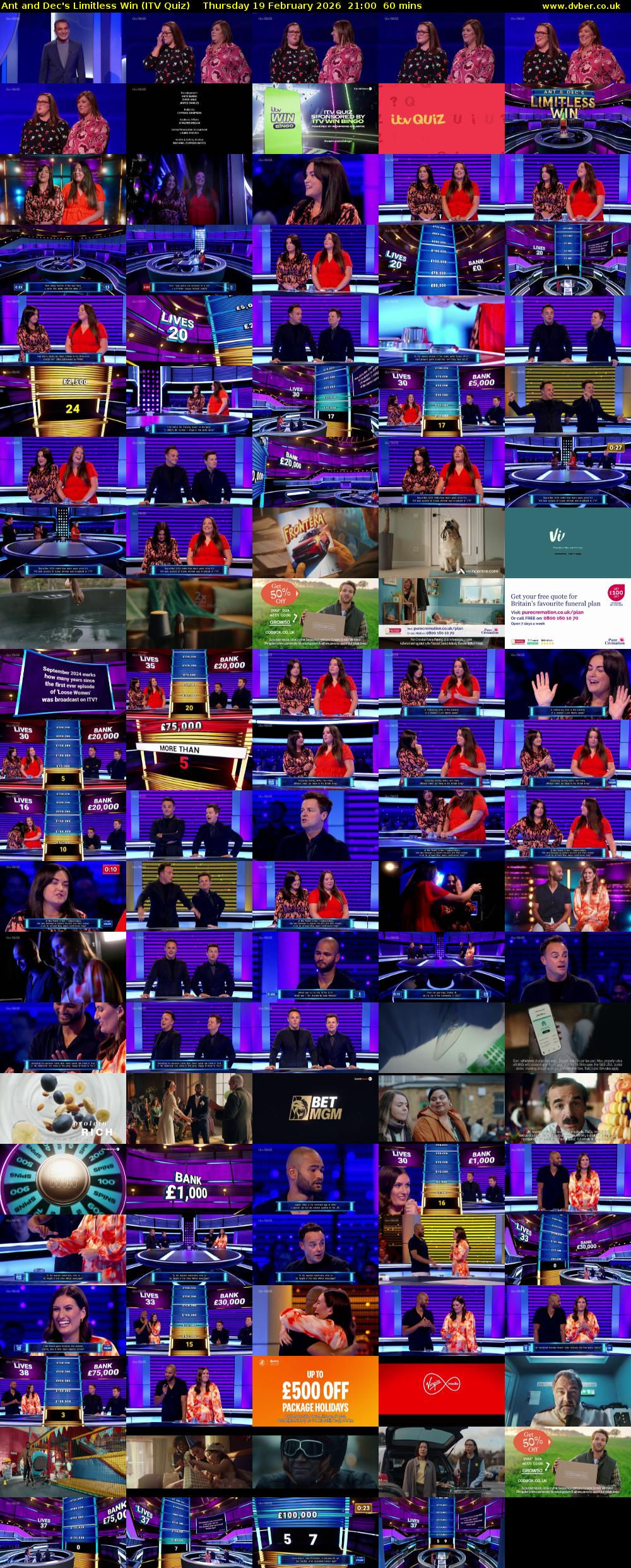 Ant and Dec's Limitless Win (ITV Quiz) Thursday 19 February 2026 21:00 - 22:00