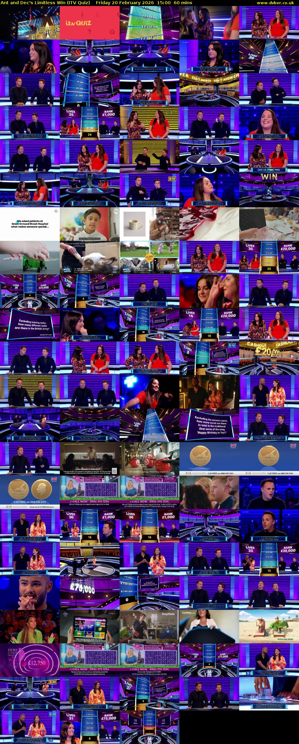 Ant and Dec's Limitless Win (ITV Quiz) Friday 20 February 2026 15:00 - 16:00