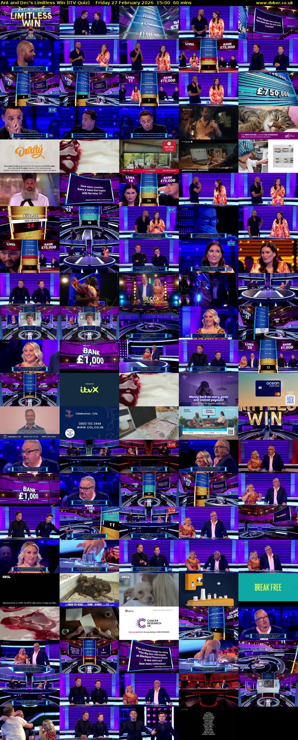 Ant and Dec's Limitless Win (ITV Quiz) Friday 27 February 2026 15:00 - 16:00
