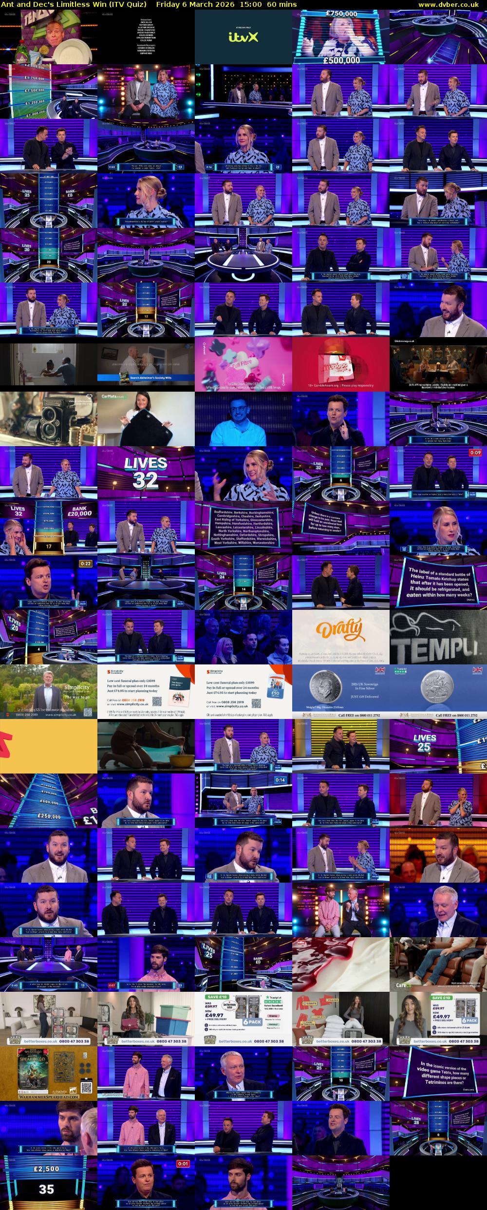 Ant and Dec's Limitless Win (ITV Quiz) Friday 6 March 2026 15:00 - 16:00