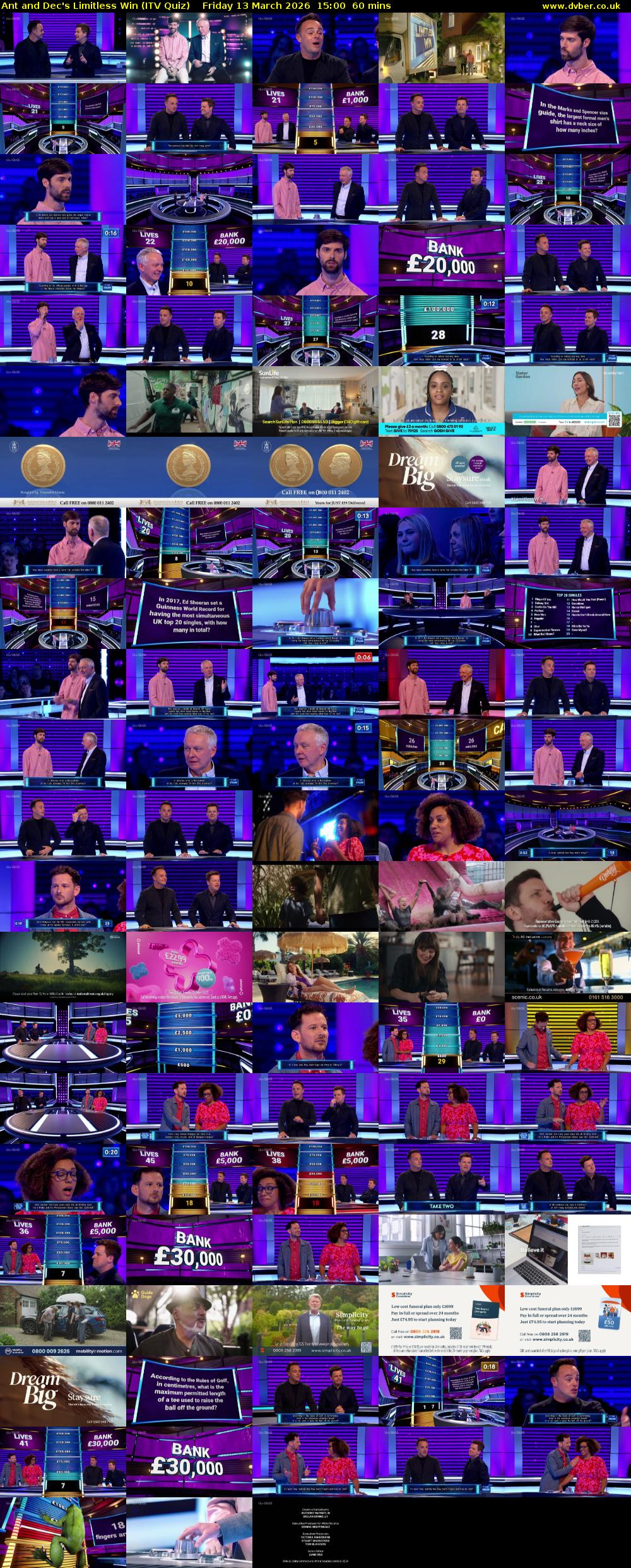 Ant and Dec's Limitless Win (ITV Quiz) Friday 13 March 2026 15:00 - 16:00