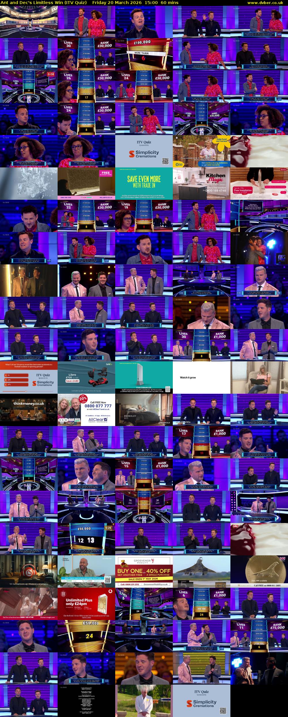 Ant and Dec's Limitless Win (ITV Quiz) Friday 20 March 2026 15:00 - 16:00