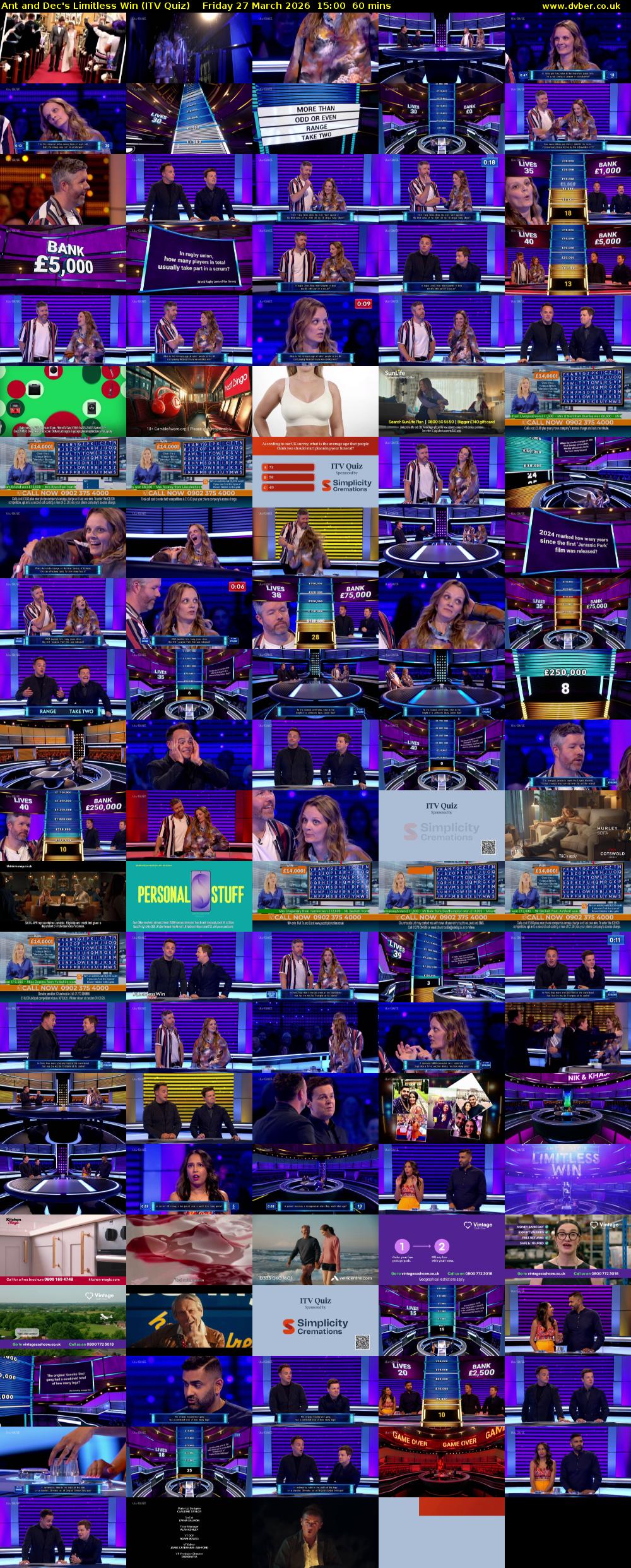 Ant and Dec's Limitless Win (ITV Quiz) Friday 27 March 2026 15:00 - 16:00