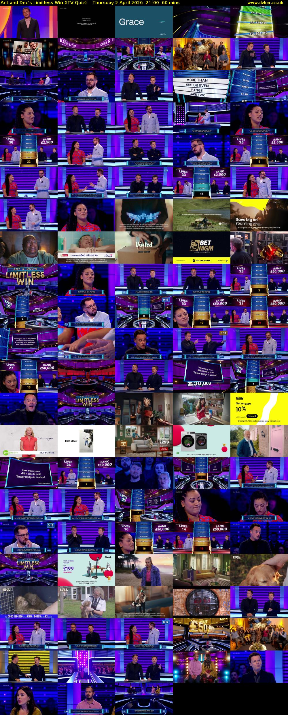Ant and Dec's Limitless Win (ITV Quiz) Thursday 2 April 2026 21:00 - 22:00