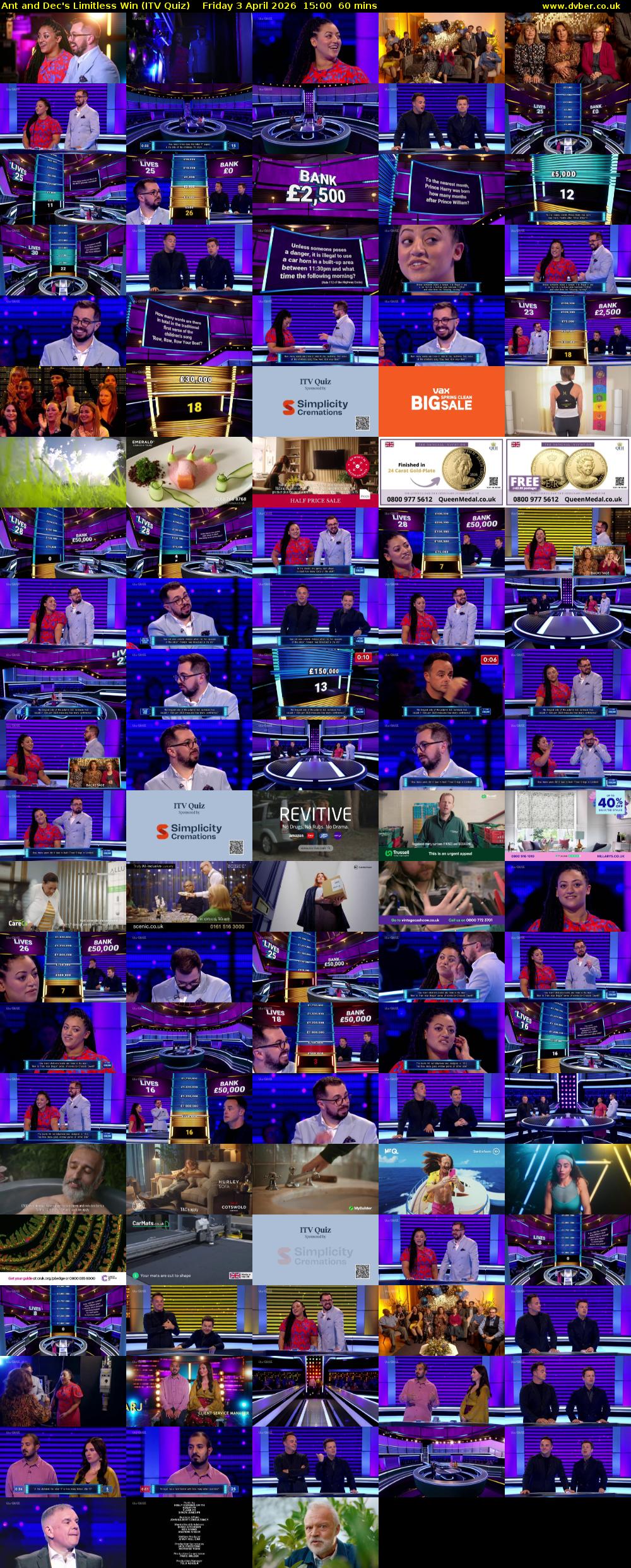 Ant and Dec's Limitless Win (ITV Quiz) Friday 3 April 2026 15:00 - 16:00