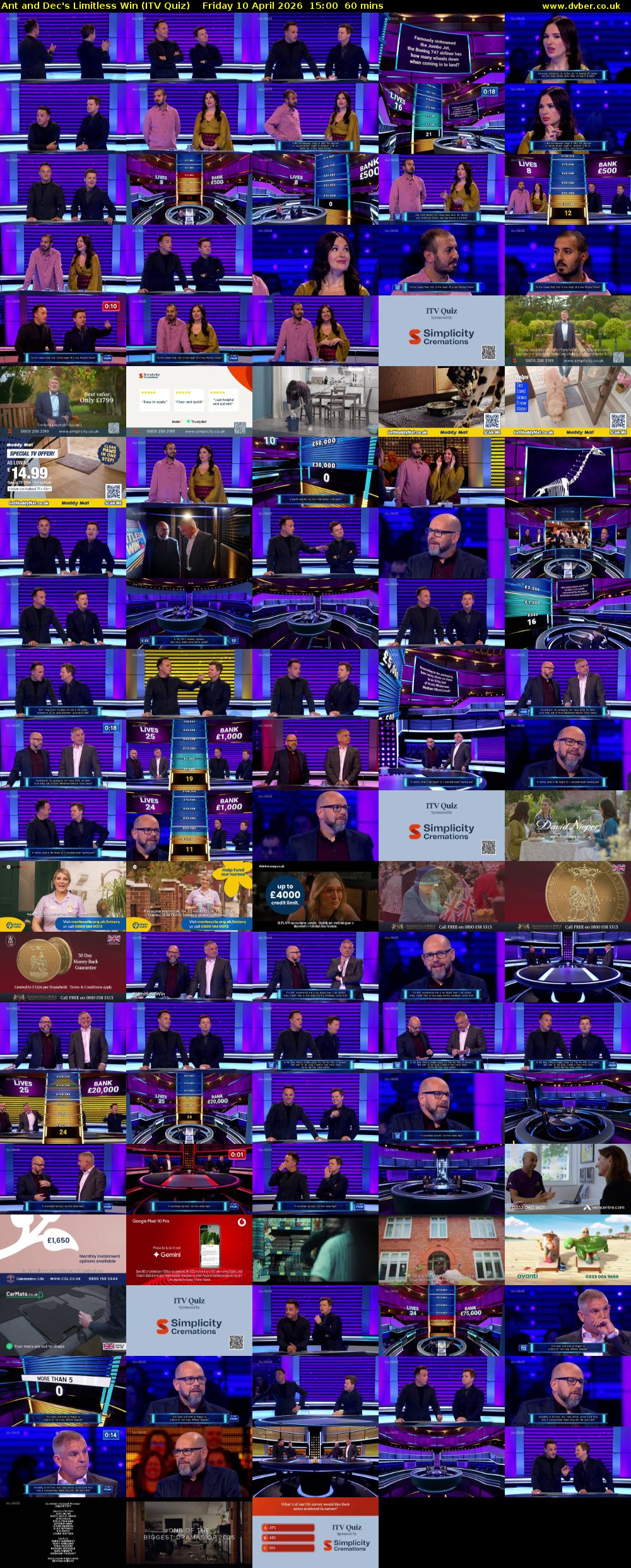 Ant and Dec's Limitless Win (ITV Quiz) Friday 10 April 2026 15:00 - 16:00