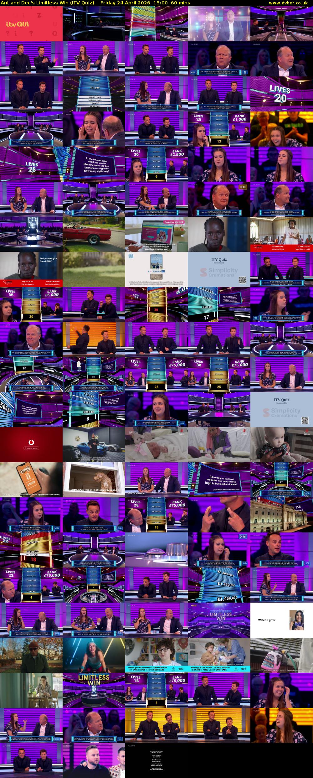 Ant and Dec's Limitless Win (ITV Quiz) Friday 24 April 2026 15:00 - 16:00