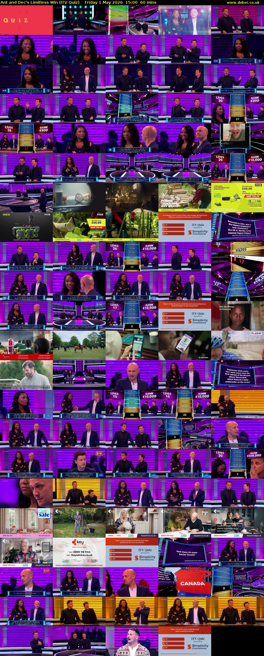 Ant and Dec's Limitless Win (ITV Quiz) Friday 1 May 2026 15:00 - 16:00