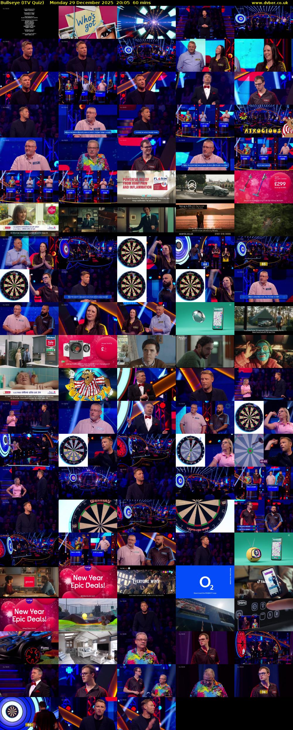 Bullseye (ITV Quiz) Monday 29 December 2025 20:05 - 21:05