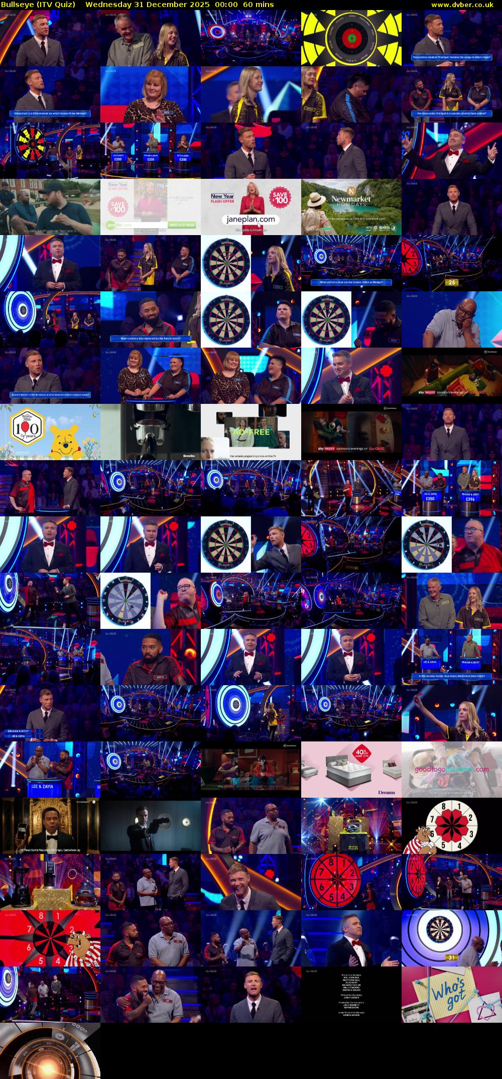 Bullseye (ITV Quiz) Wednesday 31 December 2025 00:00 - 01:00
