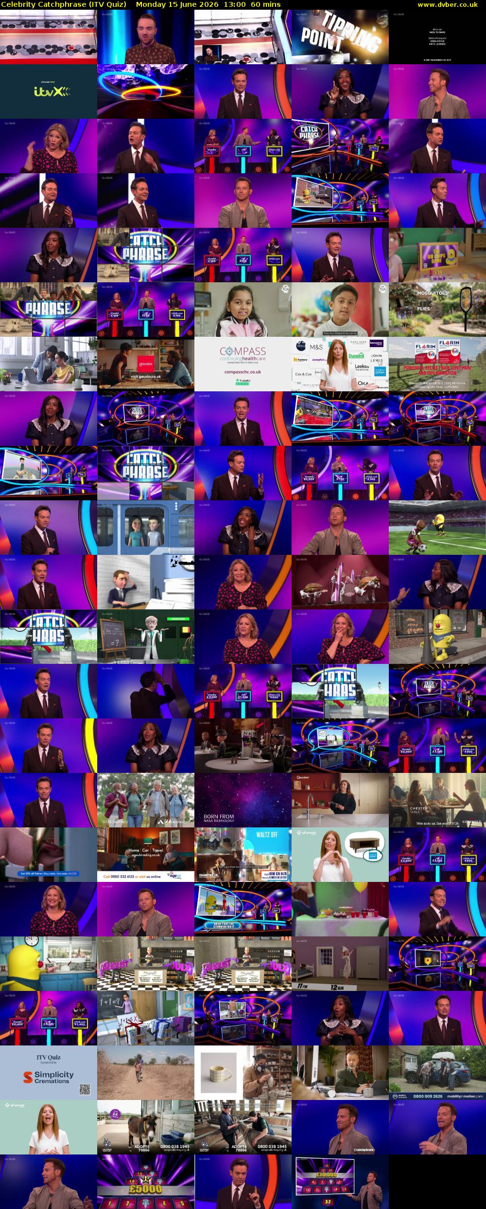 Celebrity Catchphrase (ITV Quiz) Monday 15 June 2026 13:00 - 14:00