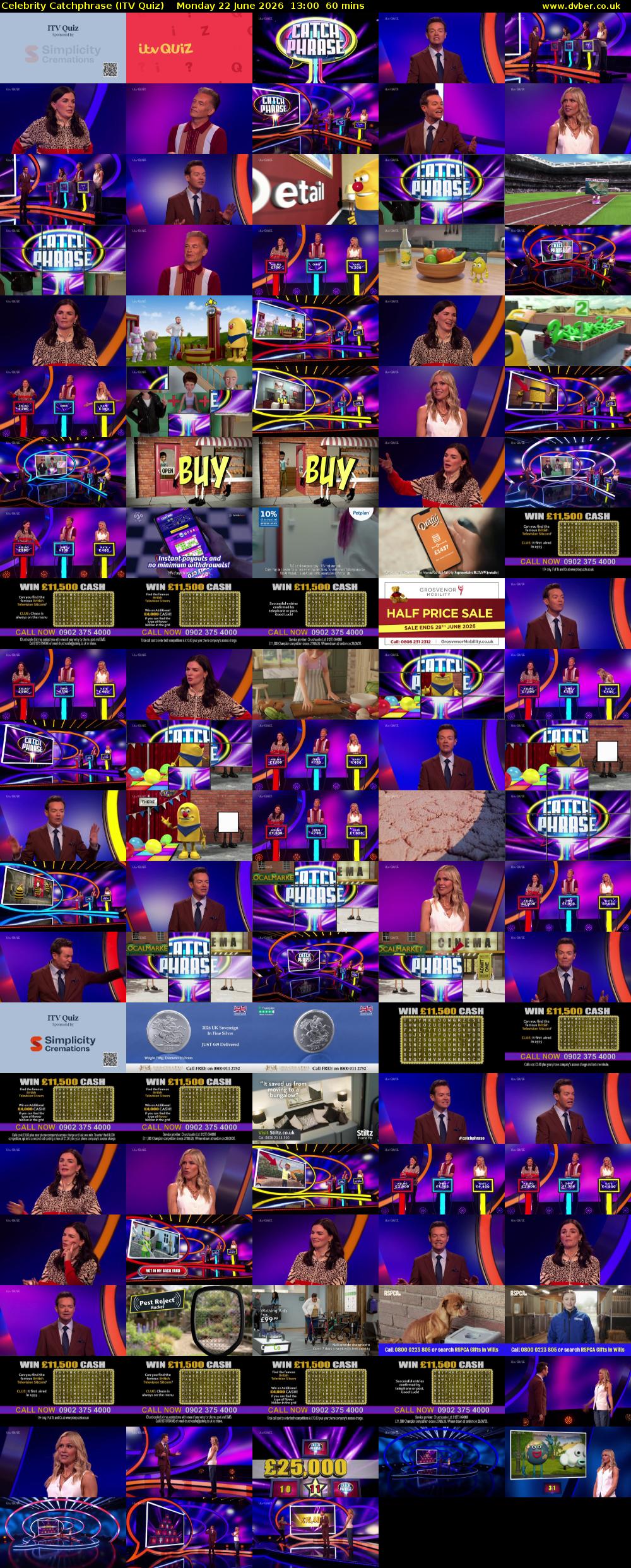 Celebrity Catchphrase (ITV Quiz) Monday 22 June 2026 13:00 - 14:00