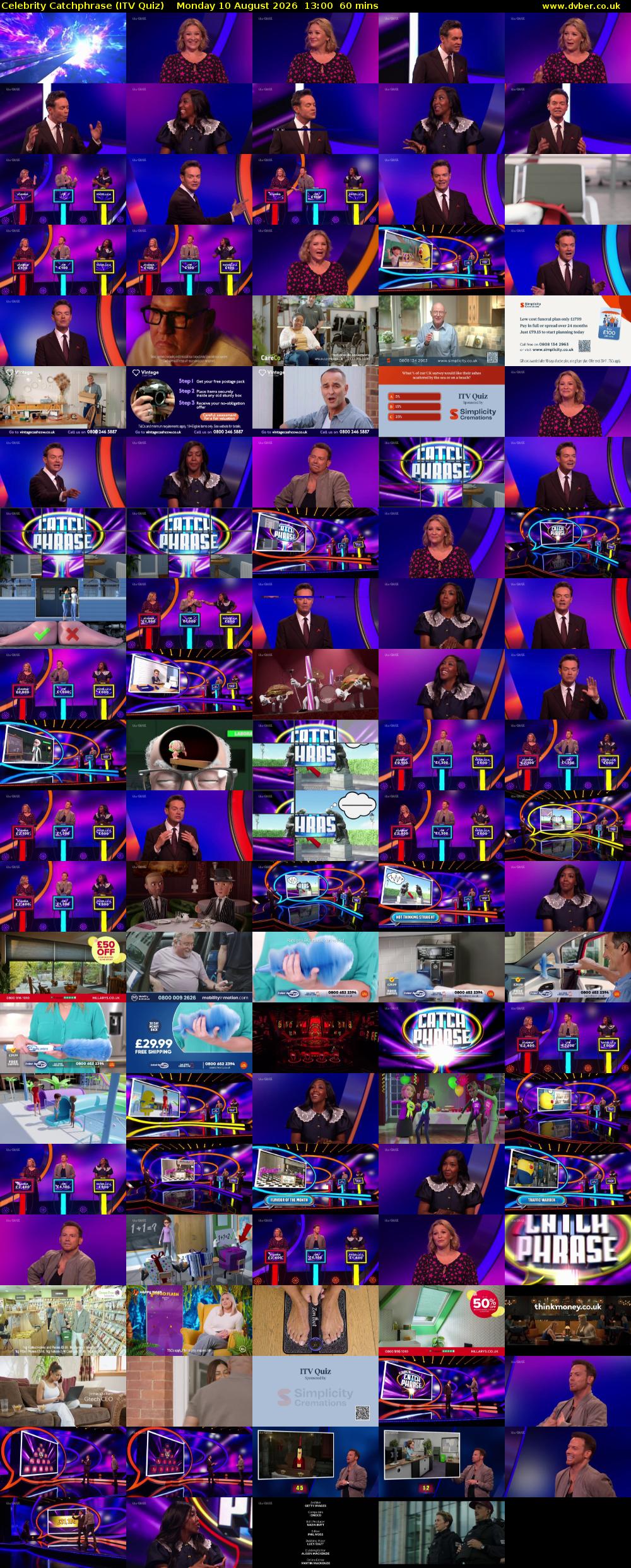 Celebrity Catchphrase (ITV Quiz) Monday 10 August 2026 13:00 - 14:00