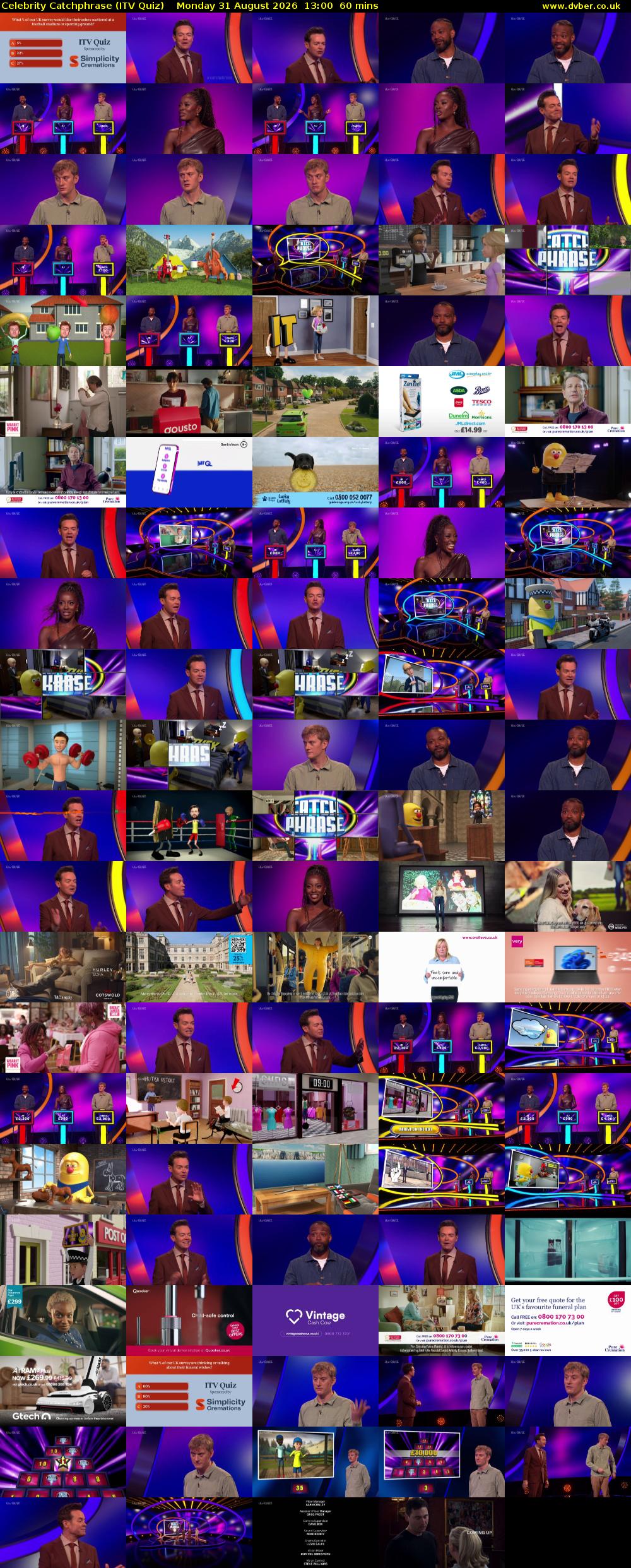Celebrity Catchphrase (ITV Quiz) Monday 31 August 2026 13:00 - 14:00