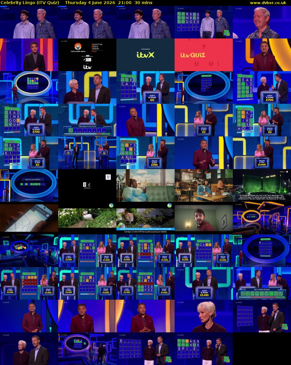 Celebrity Lingo (ITV Quiz) Thursday 4 June 2026 21:00 - 21:30