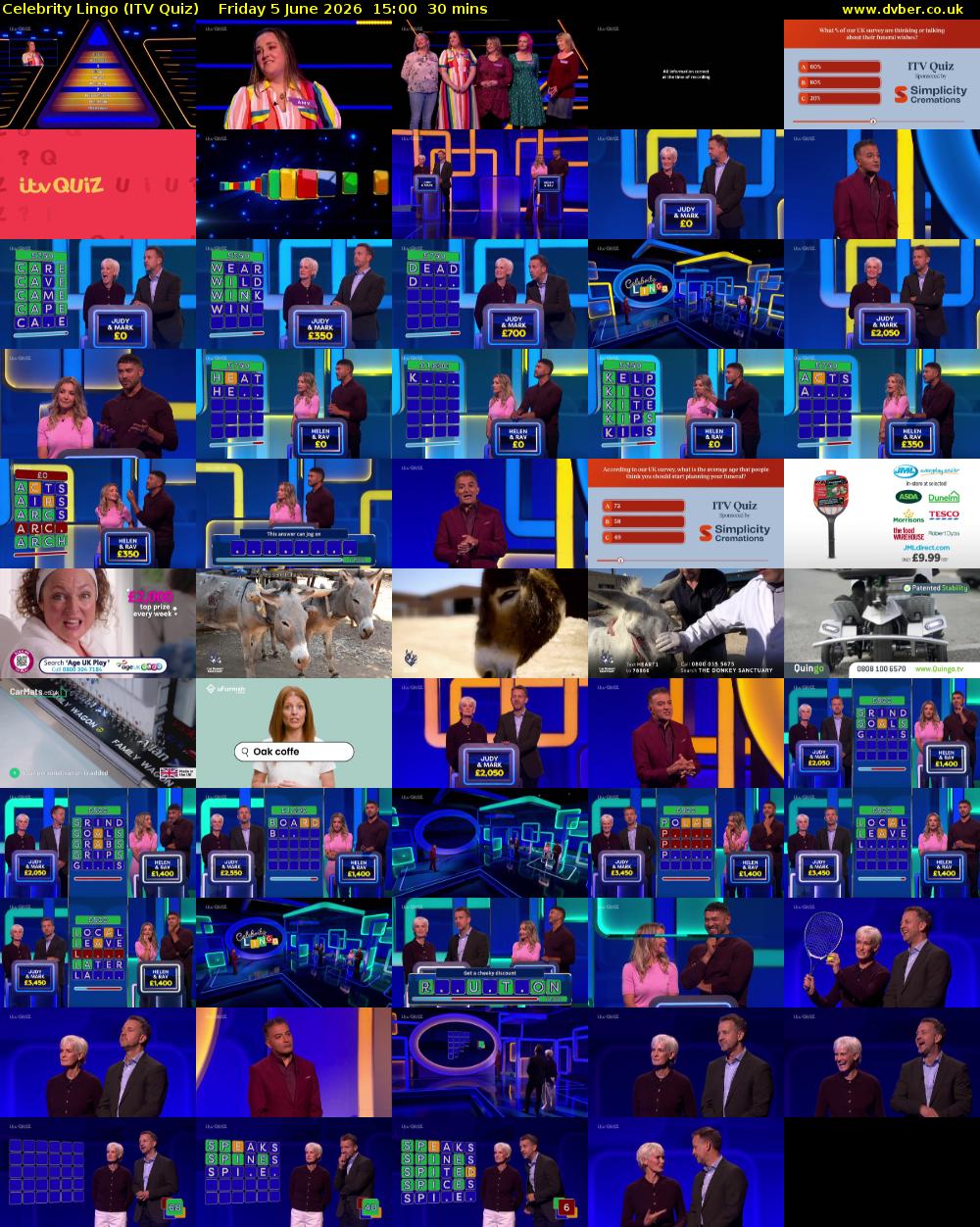 Celebrity Lingo (ITV Quiz) Friday 5 June 2026 15:00 - 15:30