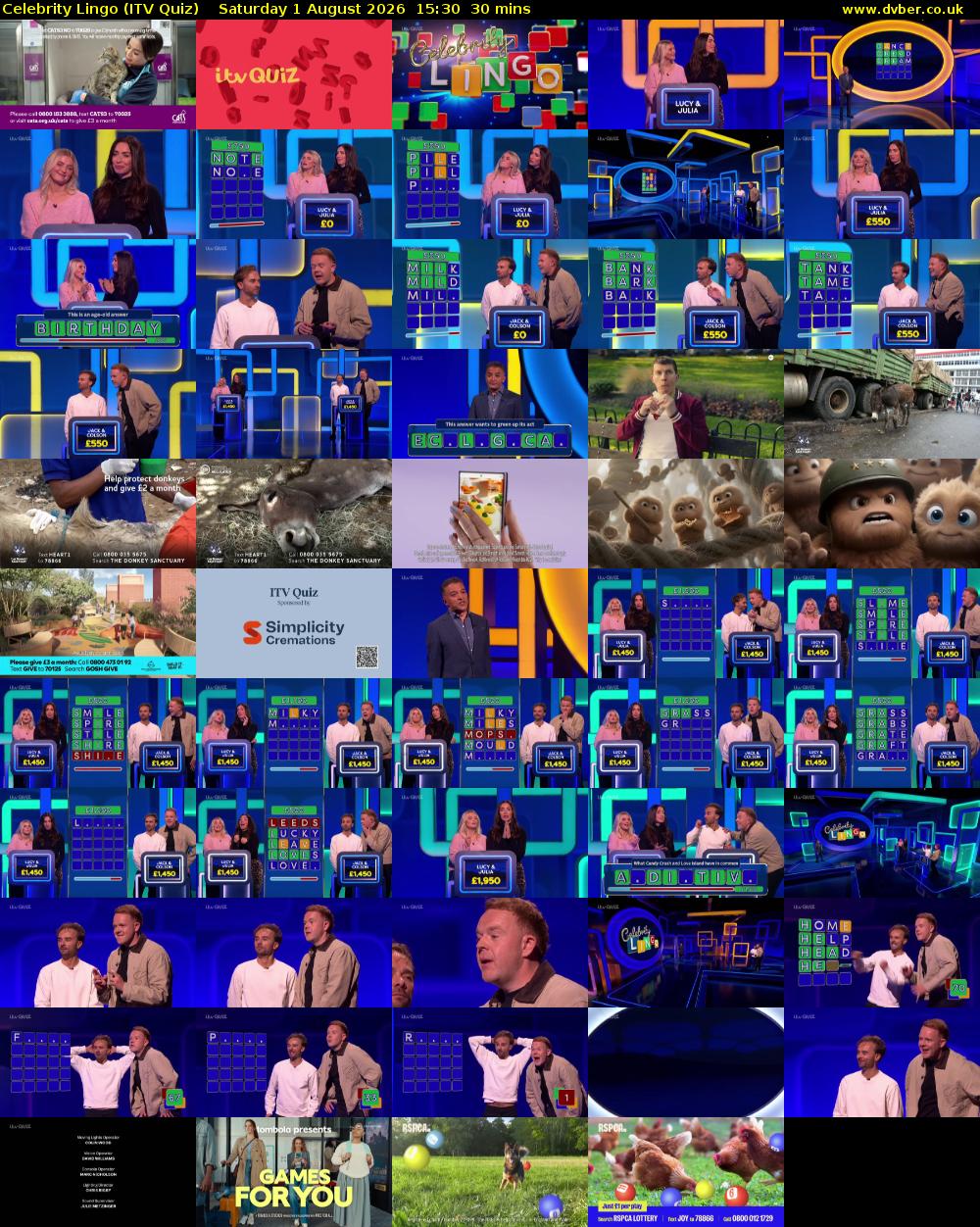 Celebrity Lingo (ITV Quiz) Saturday 1 August 2026 15:30 - 16:00
