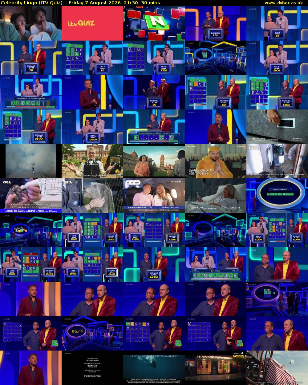 Celebrity Lingo (ITV Quiz) Friday 7 August 2026 21:30 - 22:00