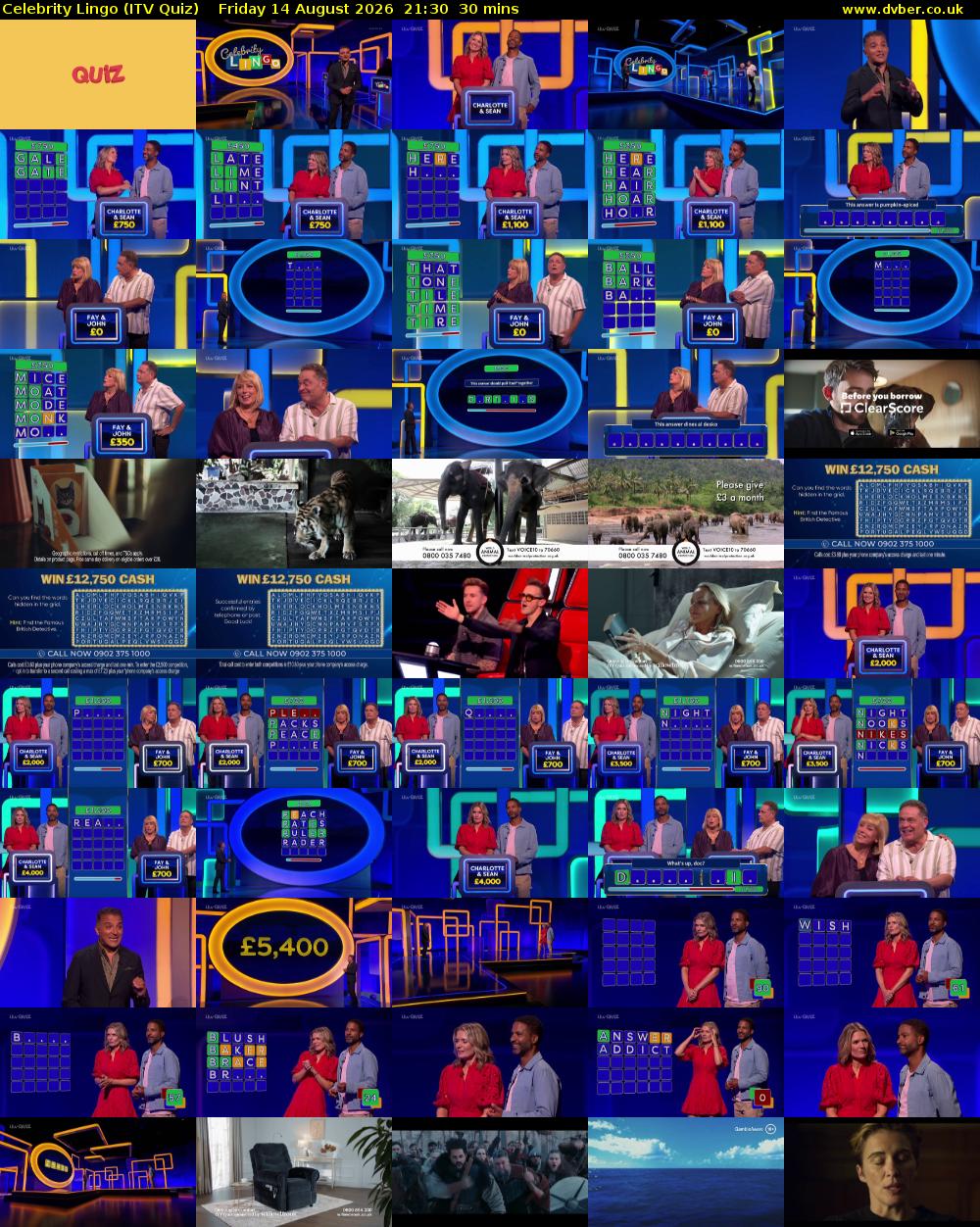 Celebrity Lingo (ITV Quiz) Friday 14 August 2026 21:30 - 22:00