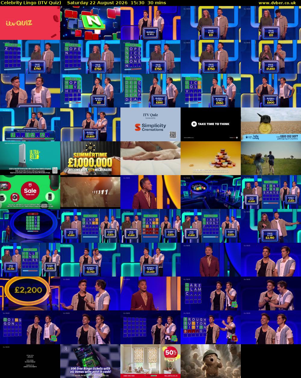 Celebrity Lingo (ITV Quiz) Saturday 22 August 2026 15:30 - 16:00