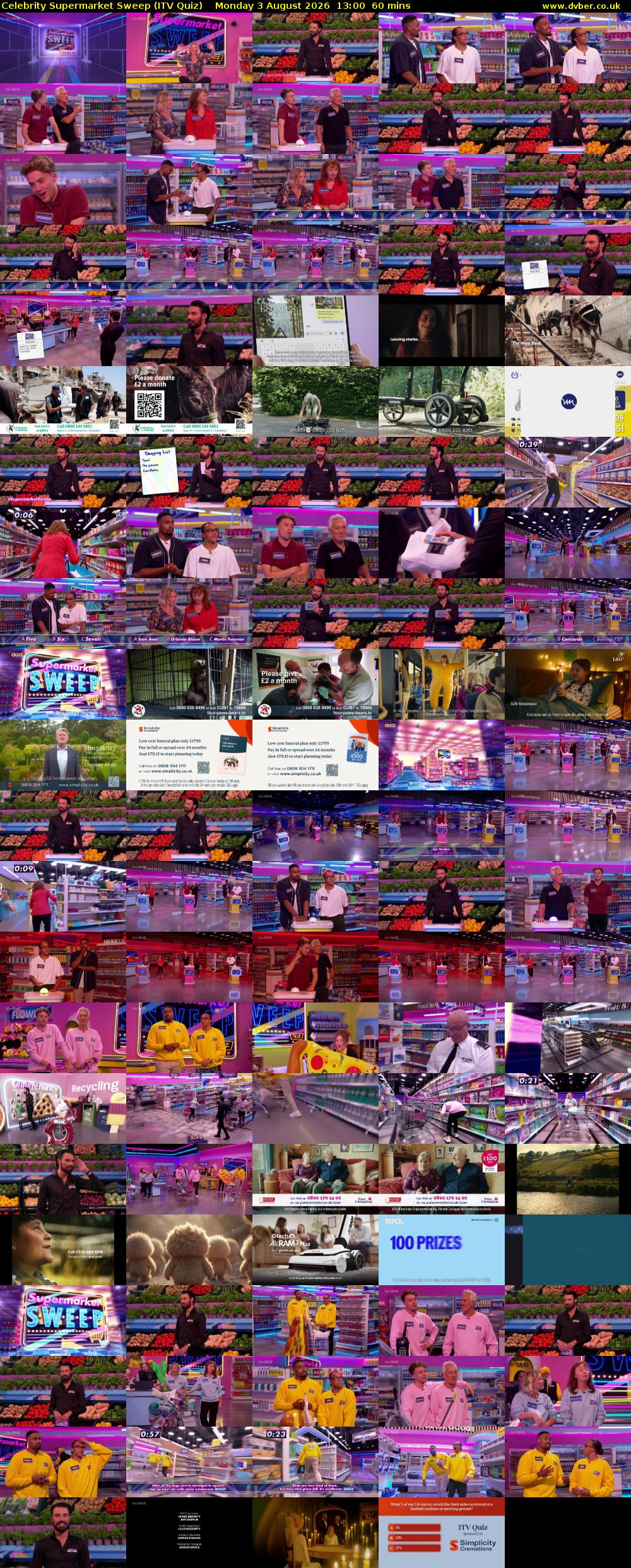 Celebrity Supermarket Sweep (ITV Quiz) Monday 3 August 2026 13:00 - 14:00