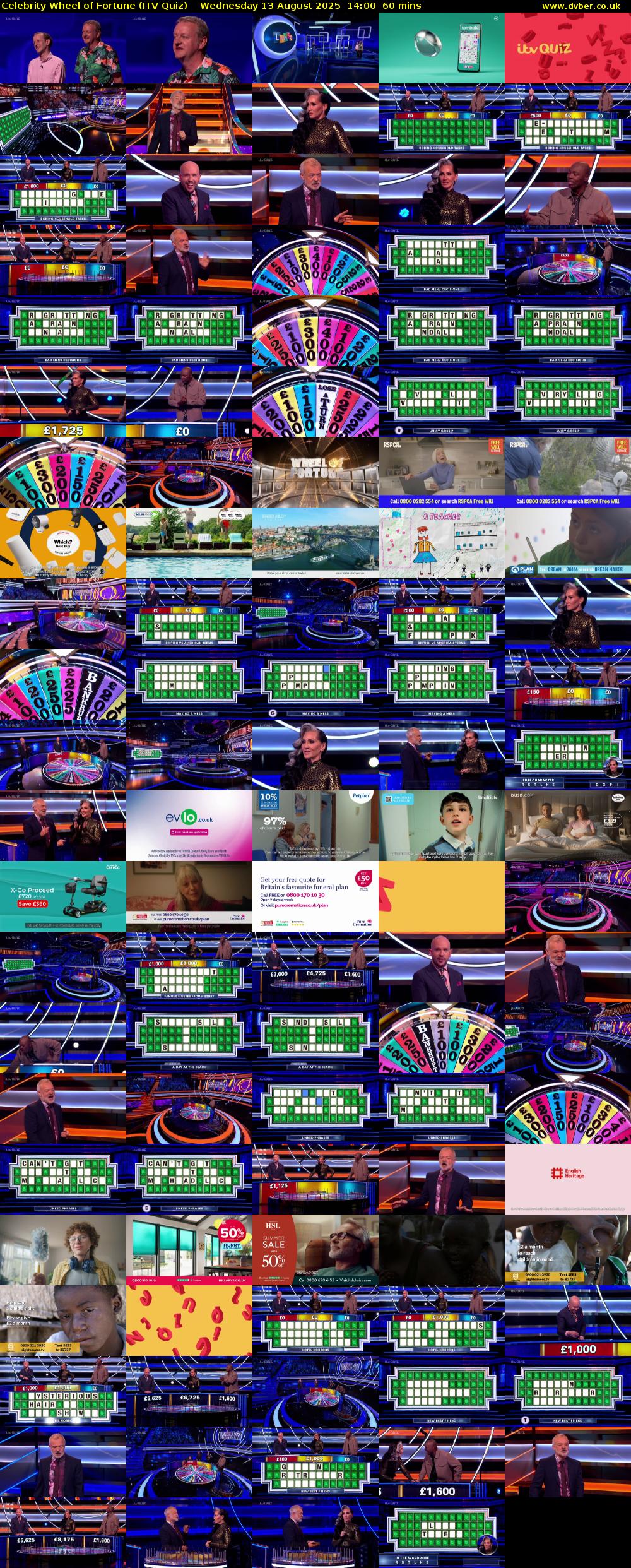 Celebrity Wheel of Fortune (ITV Quiz) Wednesday 13 August 2025 14:00 - 15:00
