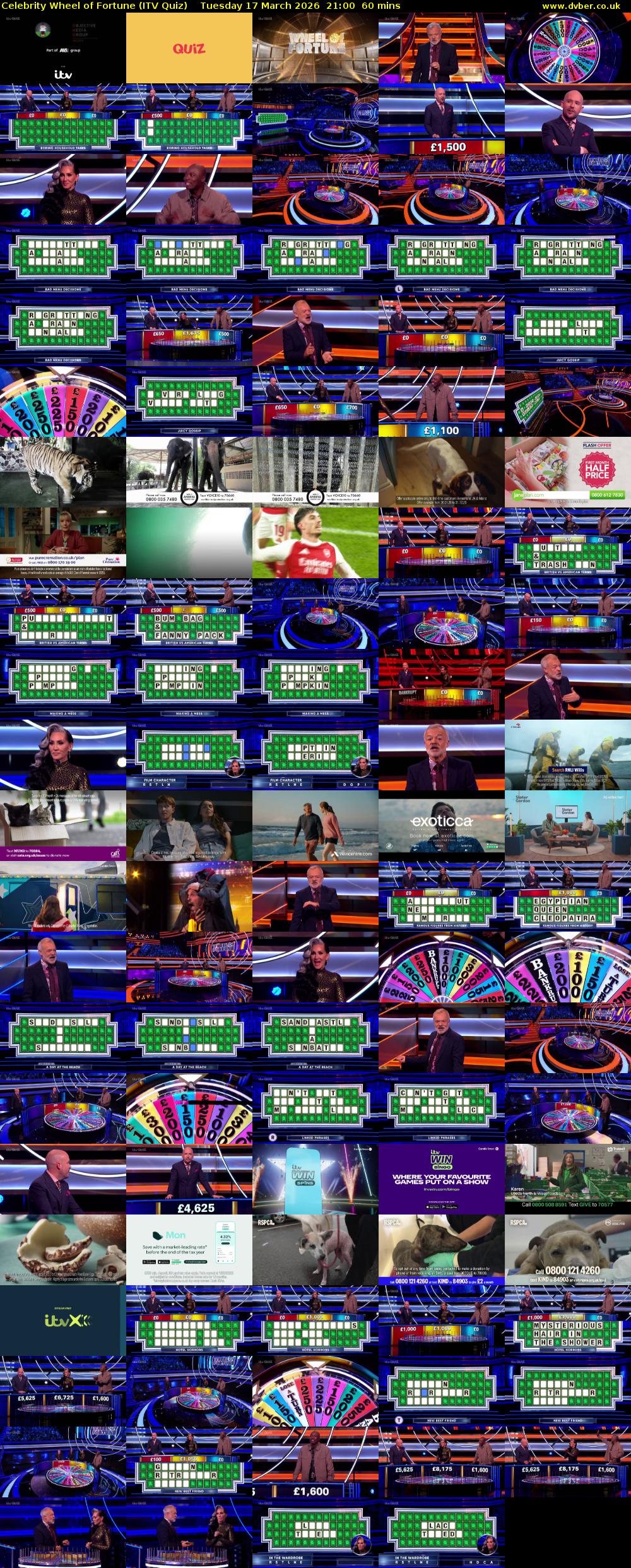 Celebrity Wheel of Fortune (ITV Quiz) Tuesday 17 March 2026 21:00 - 22:00