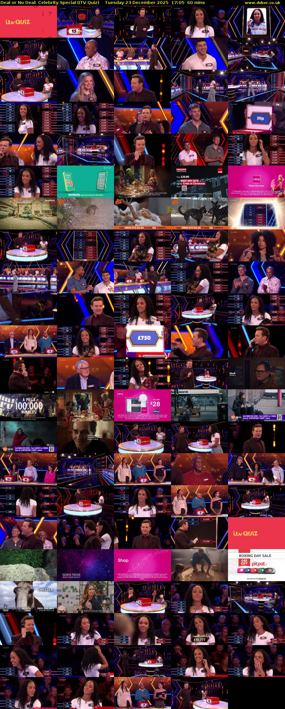 Deal or No Deal: Celebrity Special (ITV Quiz) Tuesday 23 December 2025 17:05 - 18:05