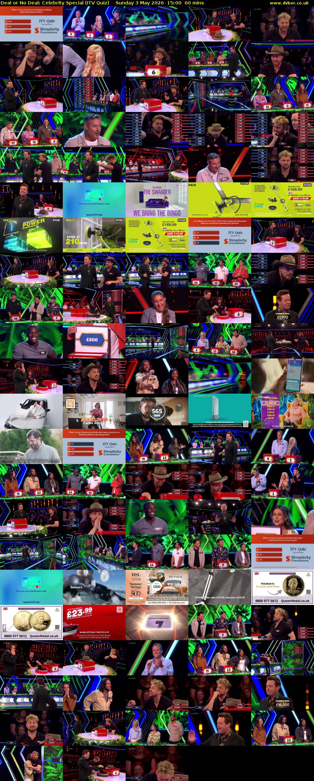 Deal or No Deal: Celebrity Special (ITV Quiz) Sunday 3 May 2026 15:00 - 16:00