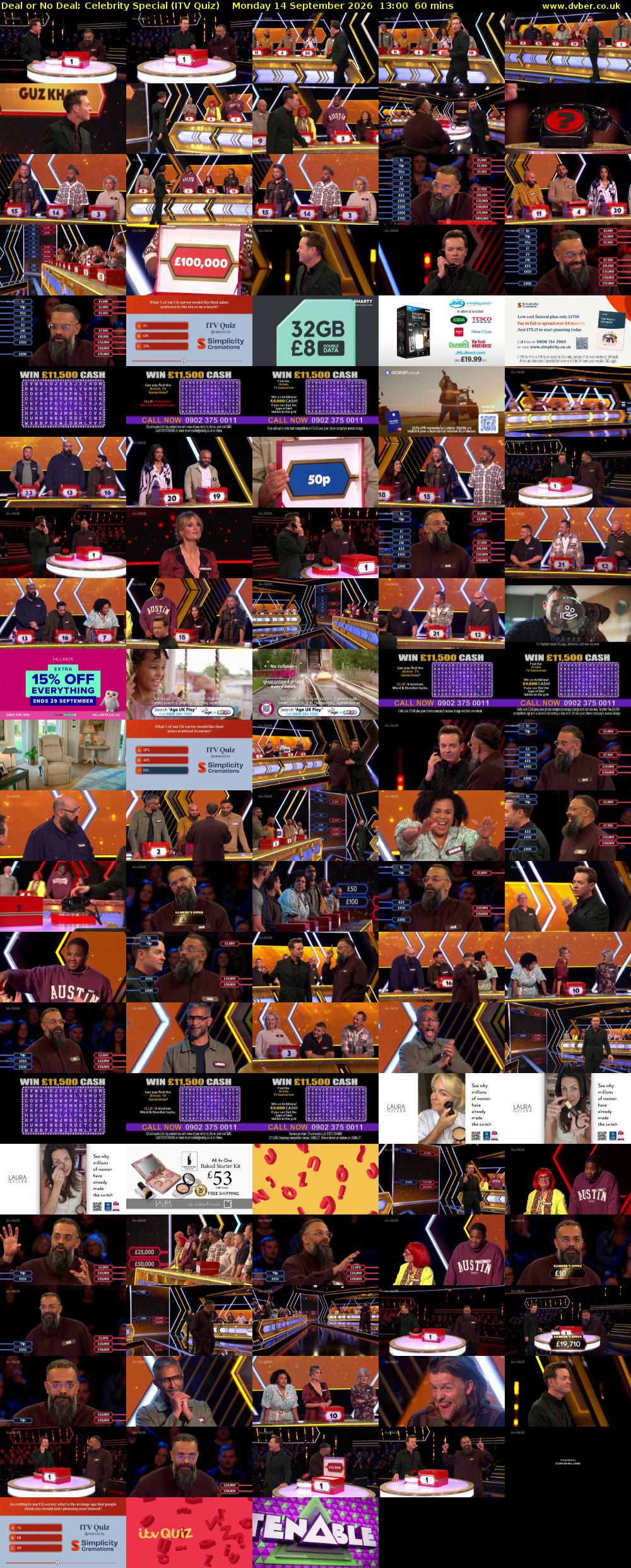 Deal or No Deal: Celebrity Special (ITV Quiz) Monday 14 September 2026 13:00 - 14:00