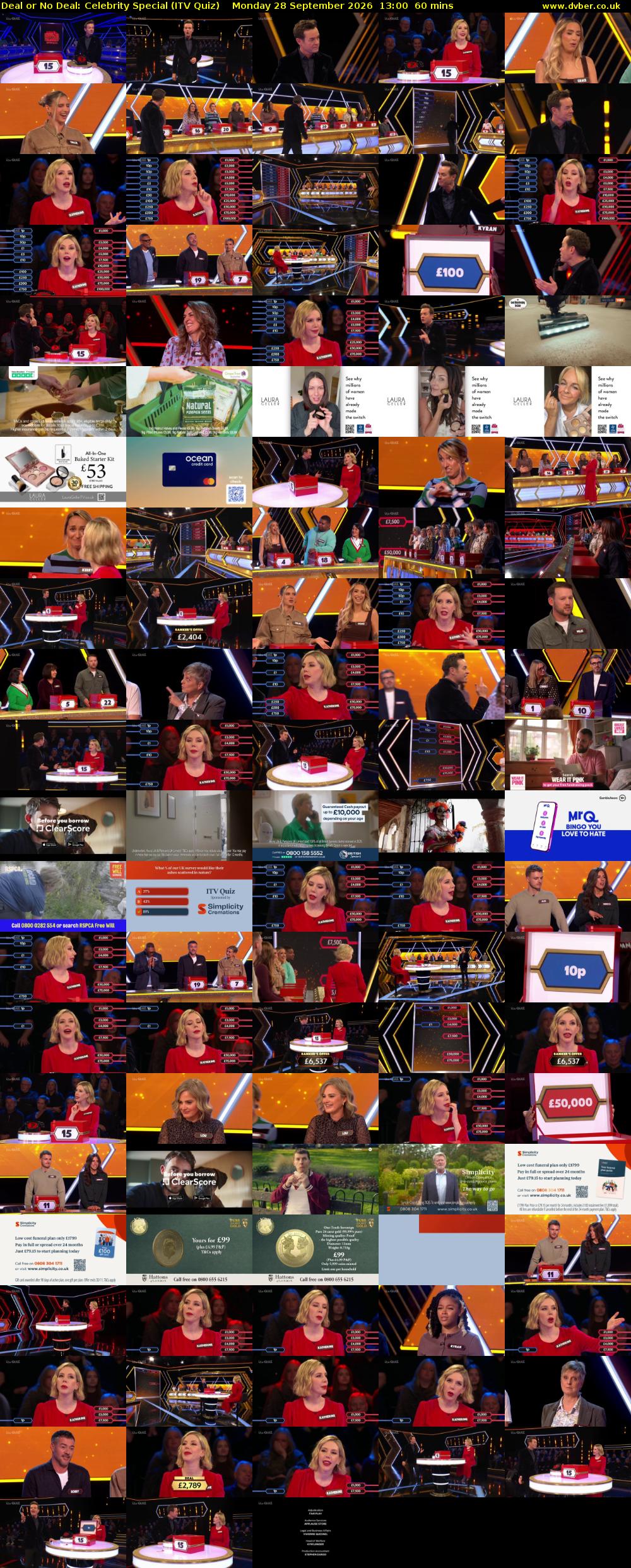 Deal or No Deal: Celebrity Special (ITV Quiz) Monday 28 September 2026 13:00 - 14:00