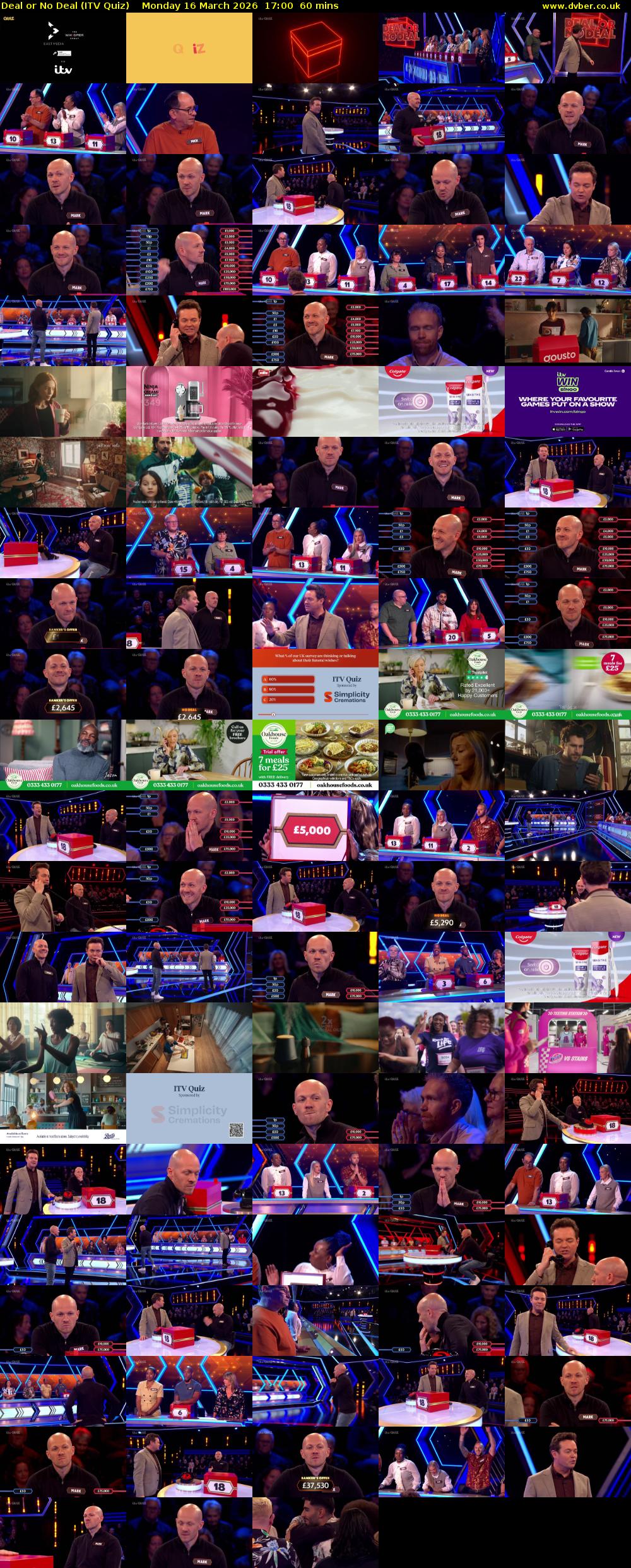 Deal or No Deal (ITV Quiz) Monday 16 March 2026 17:00 - 18:00