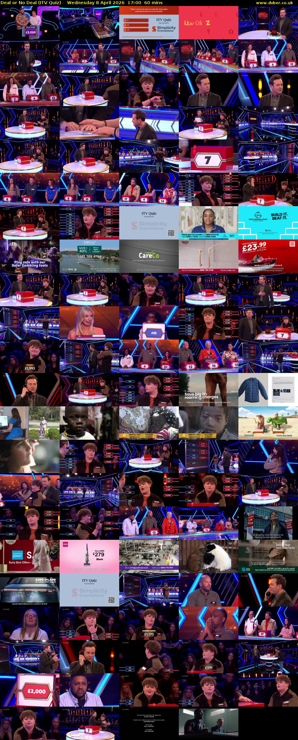 Deal or No Deal (ITV Quiz) Wednesday 8 April 2026 17:00 - 18:00