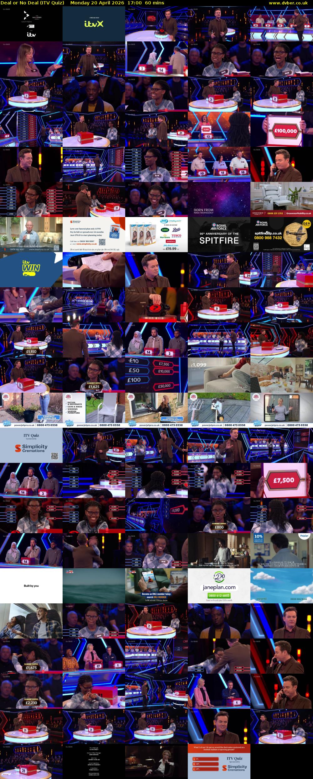 Deal or No Deal (ITV Quiz) Monday 20 April 2026 17:00 - 18:00