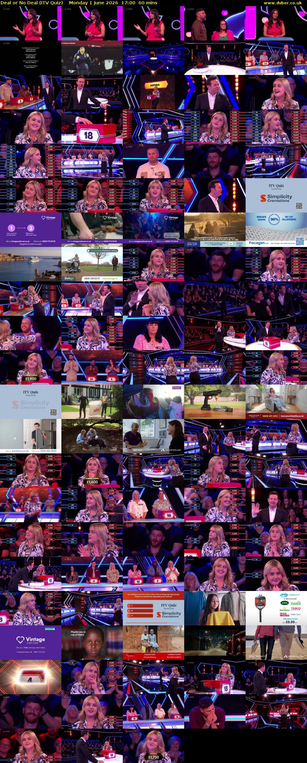 Deal or No Deal (ITV Quiz) Monday 1 June 2026 17:00 - 18:00