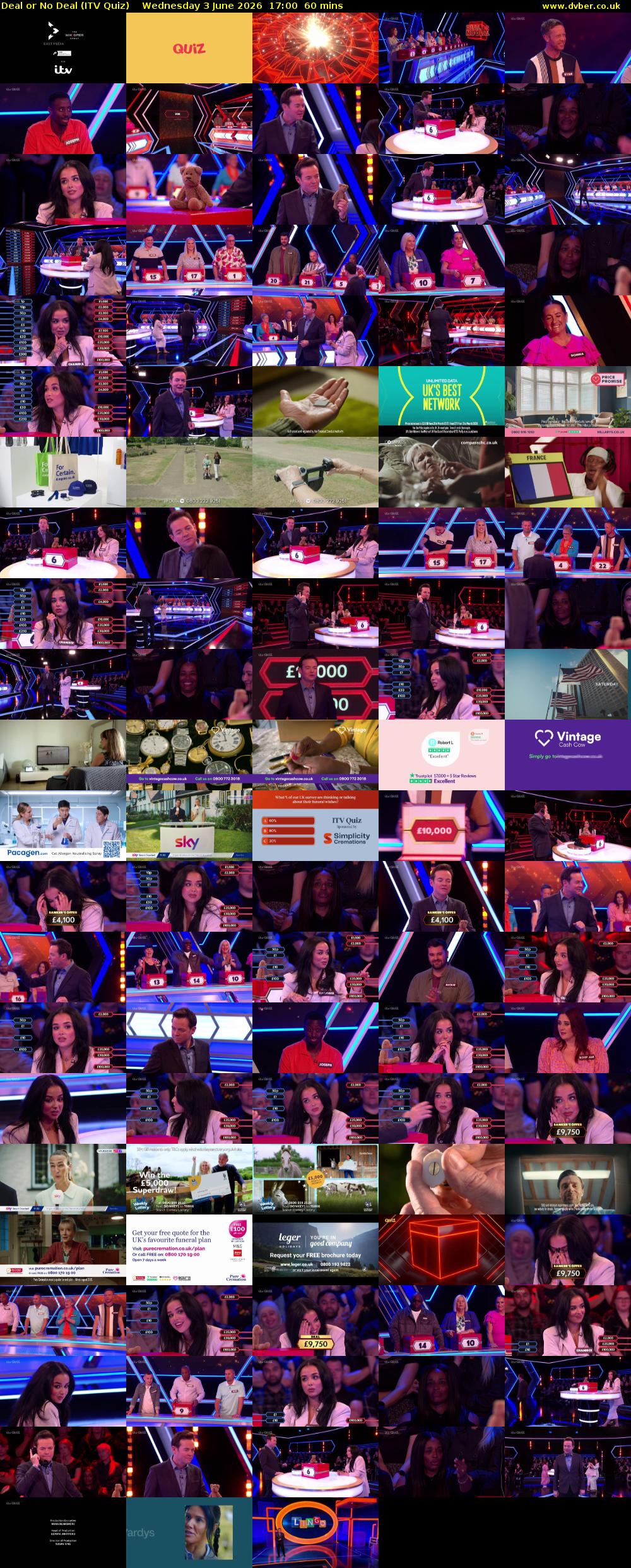 Deal or No Deal (ITV Quiz) Wednesday 3 June 2026 17:00 - 18:00