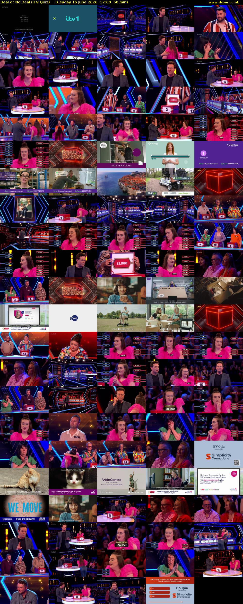 Deal or No Deal (ITV Quiz) Tuesday 16 June 2026 17:00 - 18:00