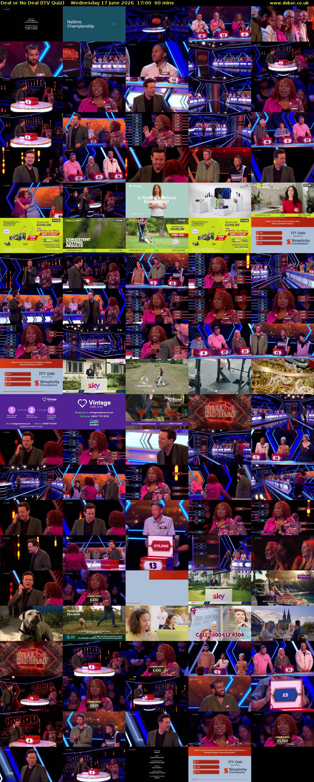 Deal or No Deal (ITV Quiz) Wednesday 17 June 2026 17:00 - 18:00