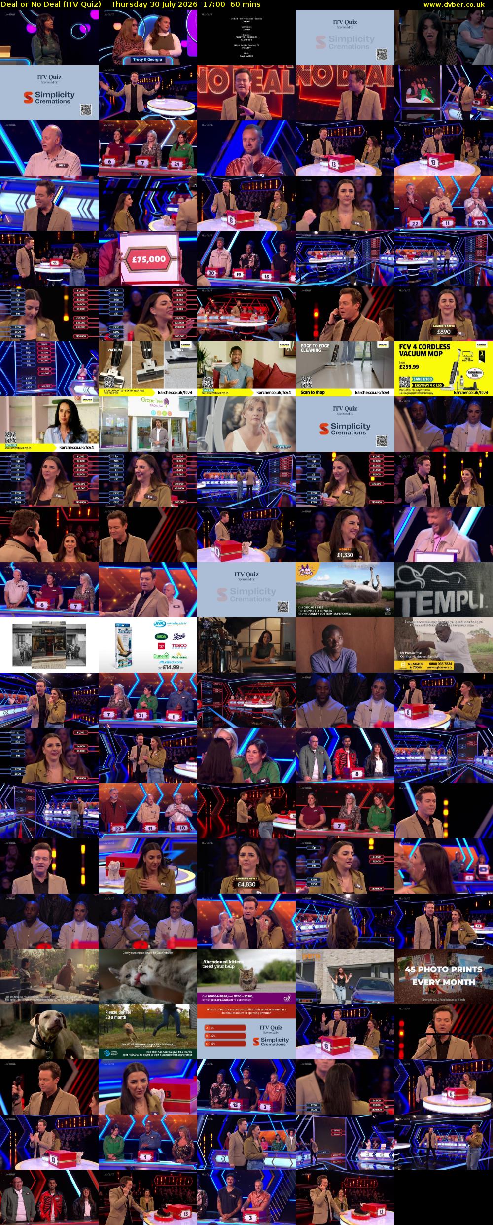 Deal or No Deal (ITV Quiz) Thursday 30 July 2026 17:00 - 18:00