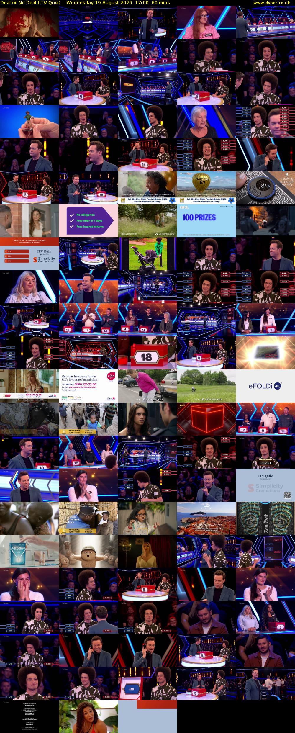 Deal or No Deal (ITV Quiz) Wednesday 19 August 2026 17:00 - 18:00