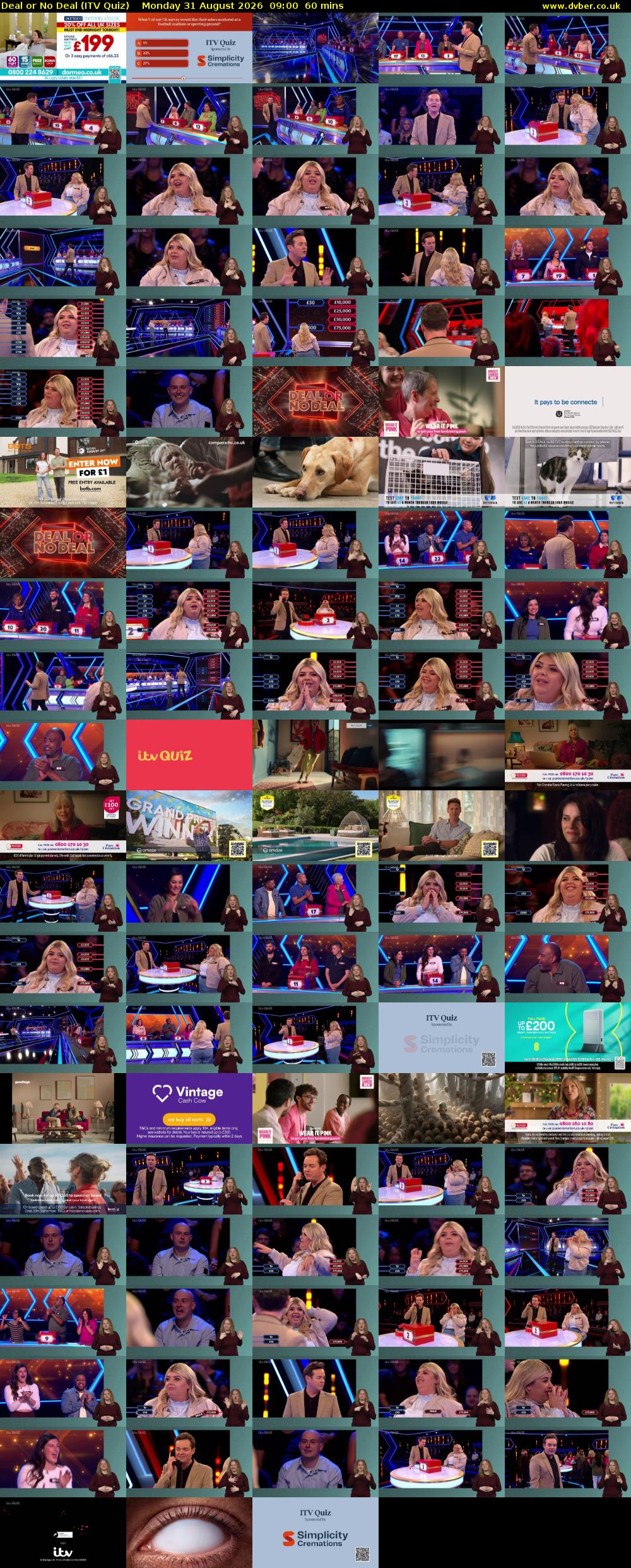 Deal or No Deal (ITV Quiz) Monday 31 August 2026 09:00 - 10:00