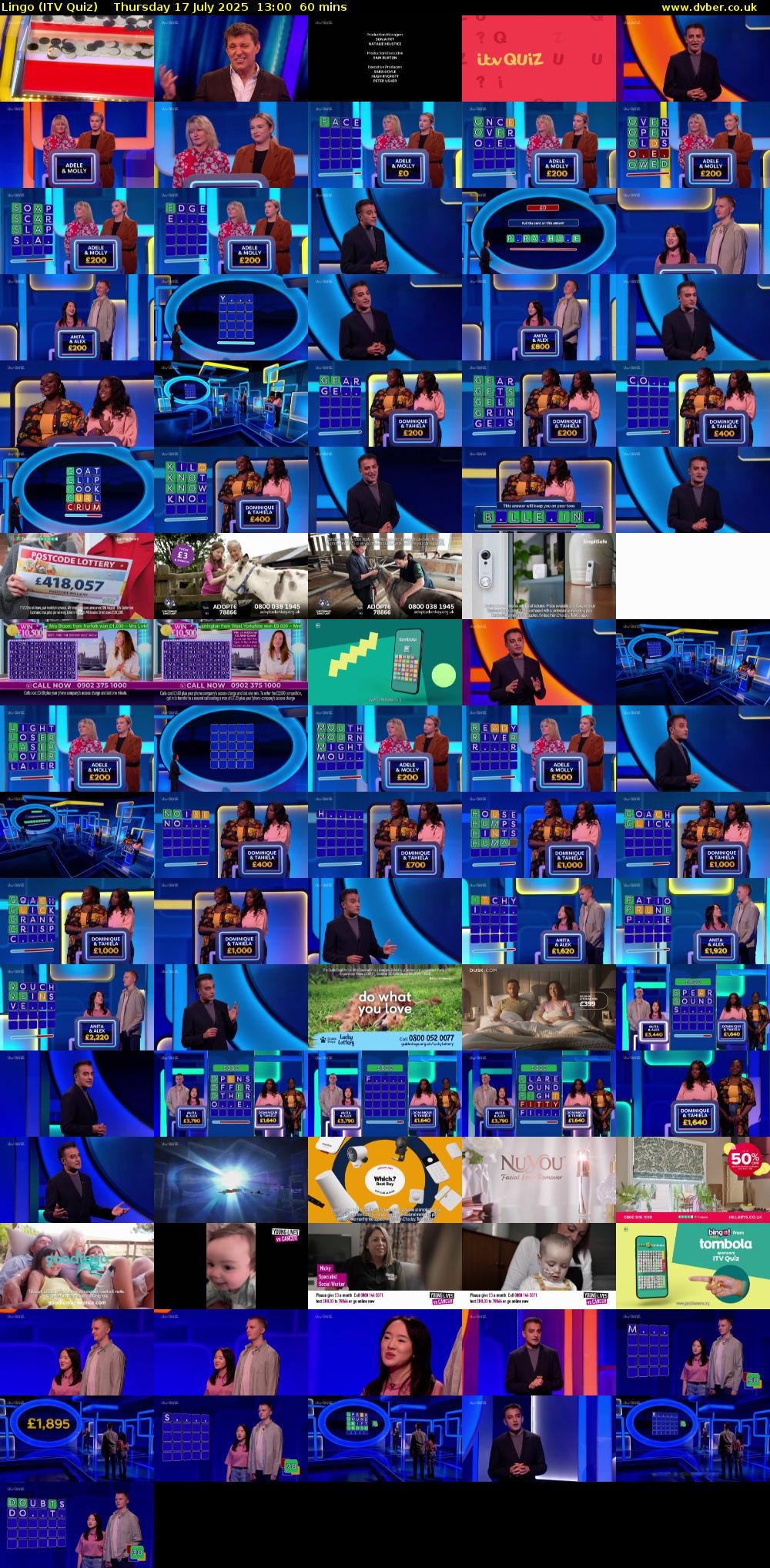 Lingo (ITV Quiz) Thursday 17 July 2025 13:00 - 14:00