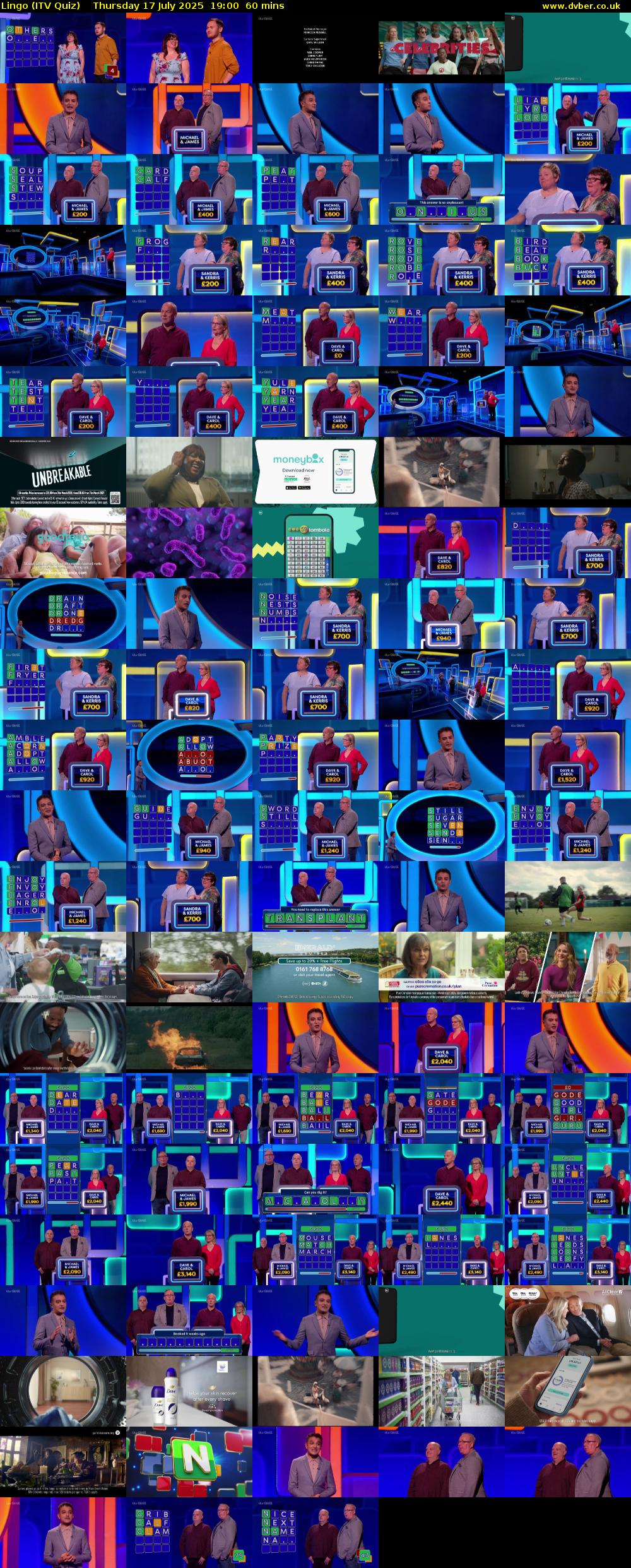 Lingo (ITV Quiz) Thursday 17 July 2025 19:00 - 20:00