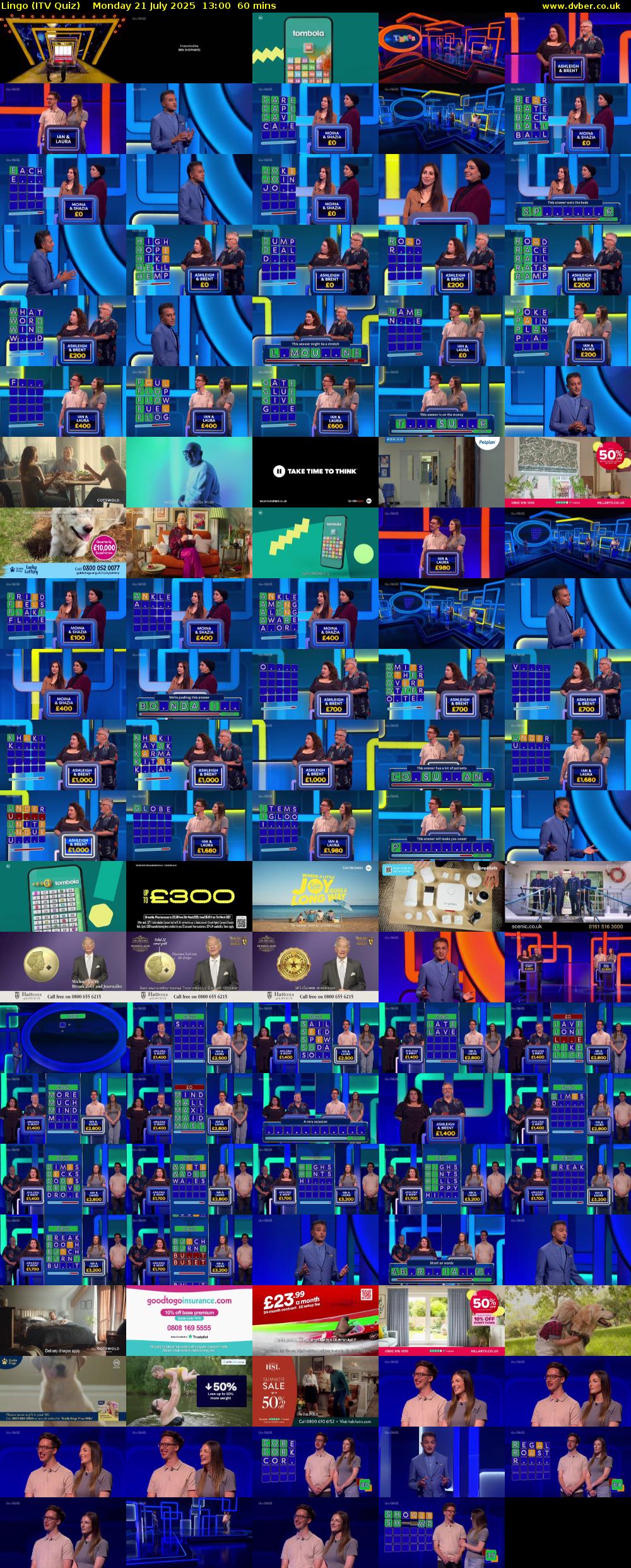 Lingo (ITV Quiz) Monday 21 July 2025 13:00 - 14:00