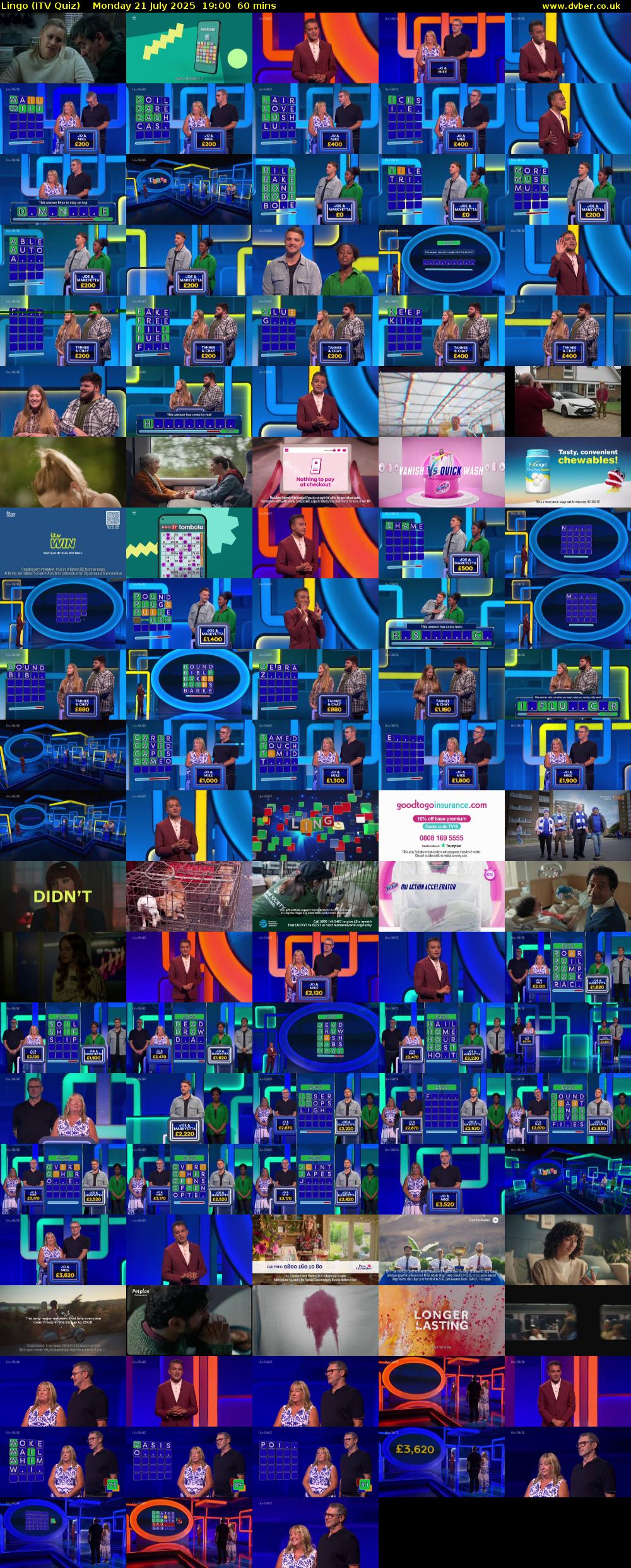 Lingo (ITV Quiz) Monday 21 July 2025 19:00 - 20:00