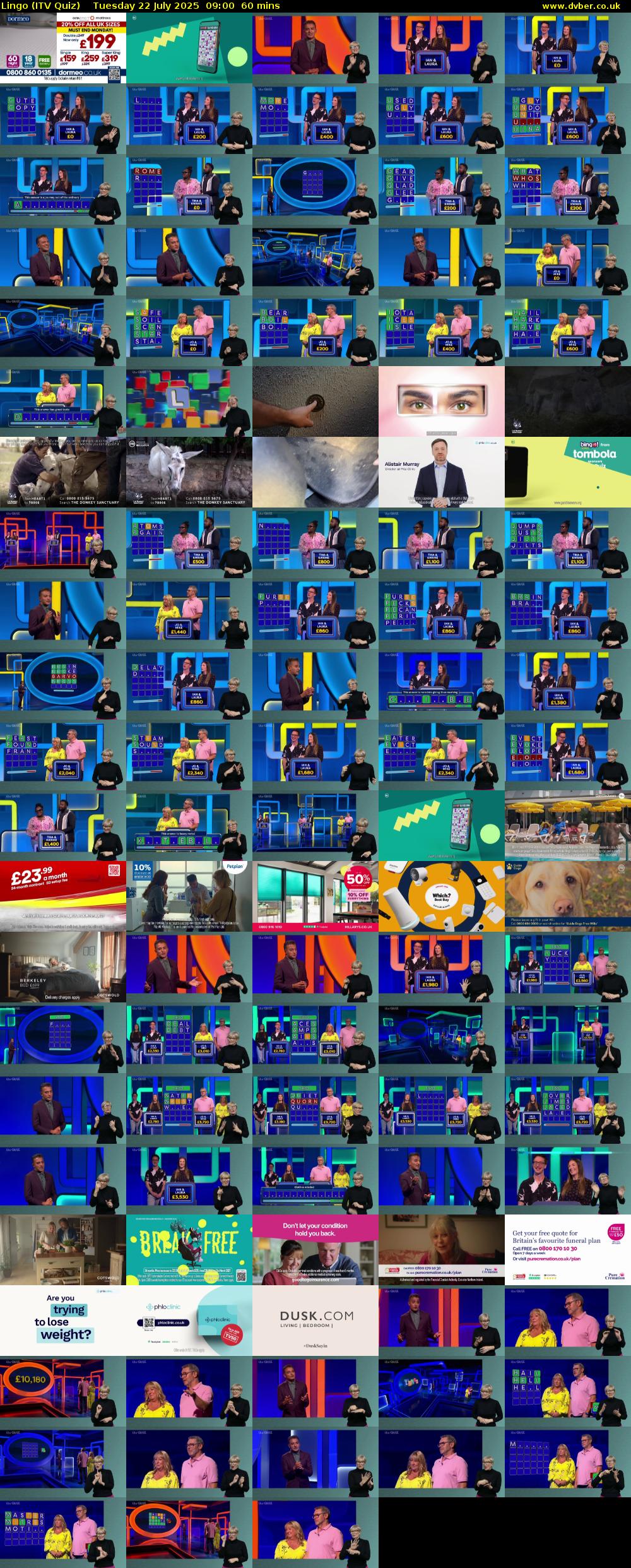 Lingo (ITV Quiz) Tuesday 22 July 2025 09:00 - 10:00