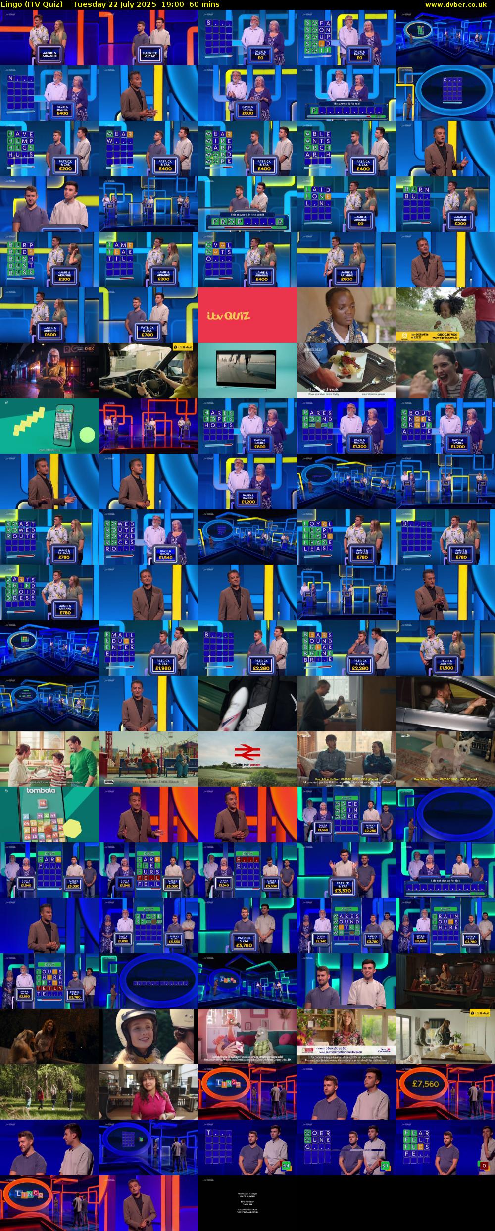 Lingo (ITV Quiz) Tuesday 22 July 2025 19:00 - 20:00