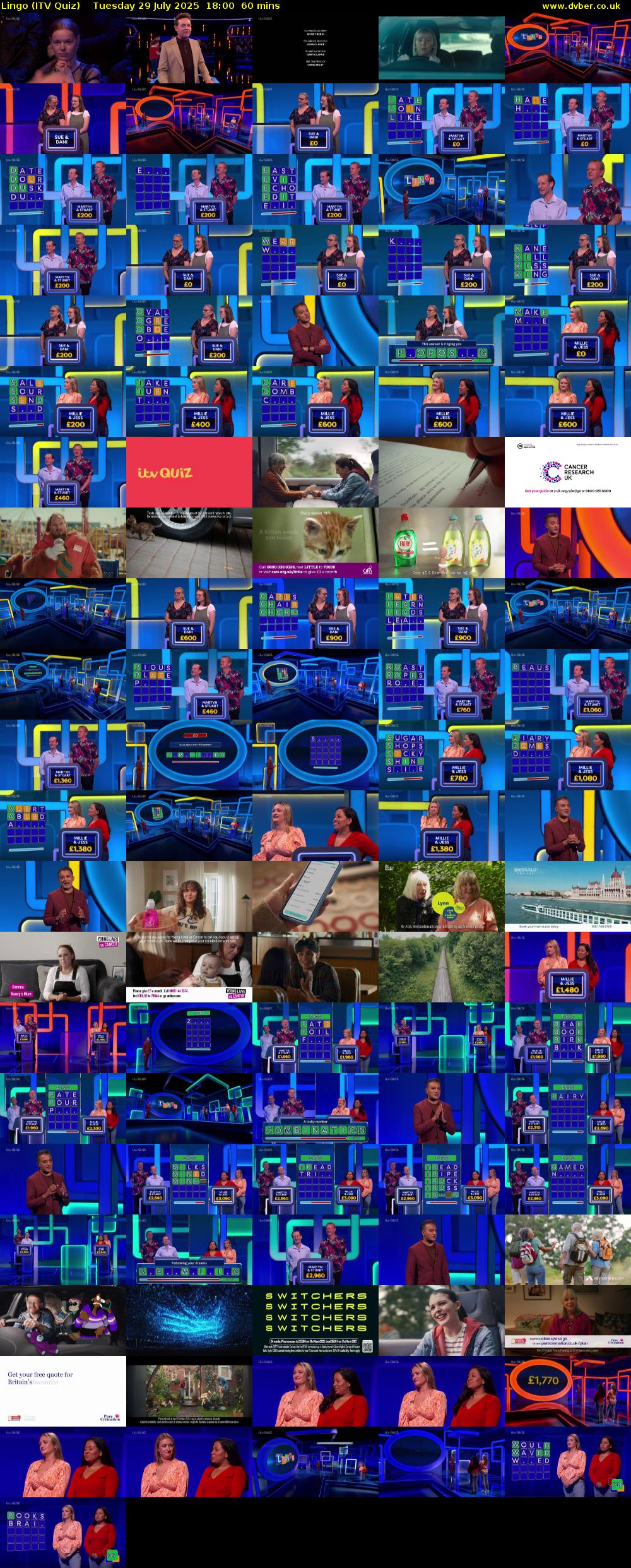 Lingo (ITV Quiz) Tuesday 29 July 2025 18:00 - 19:00